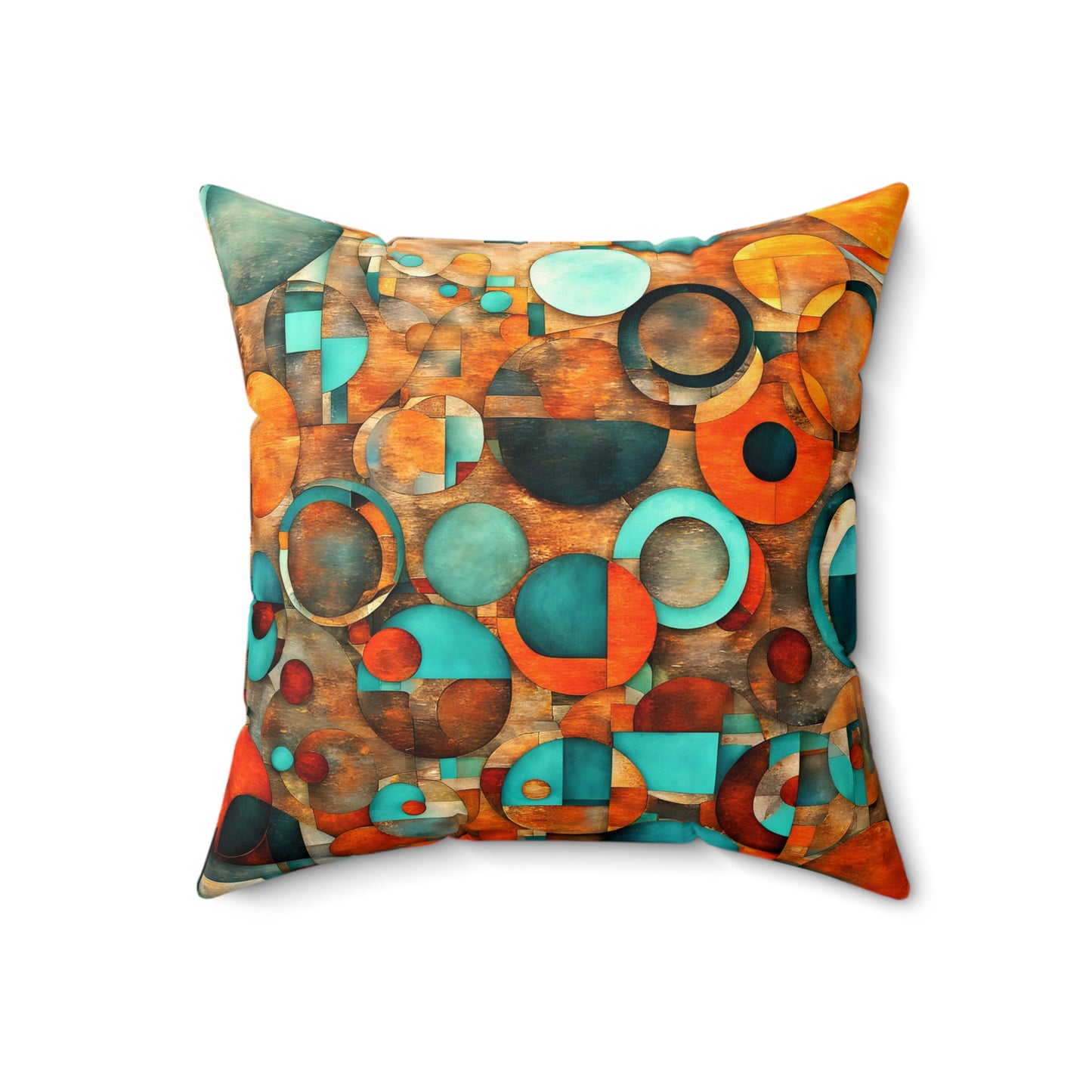 Brightly Colored Circles on Distressed Background Throw Pillow, Modern Art Themed Room Decor