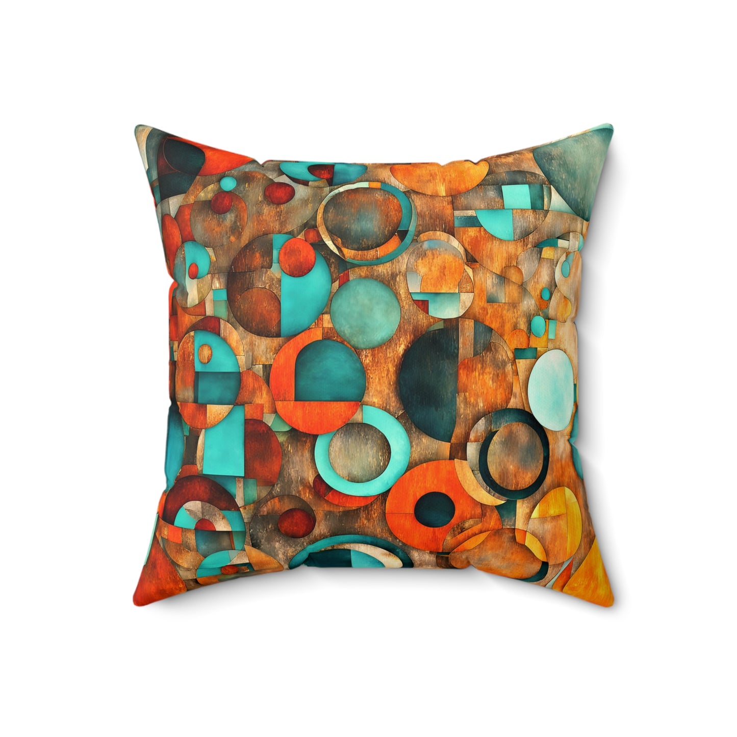 Brightly Colored Circles on Distressed Background Throw Pillow, Modern Art Themed Room Decor