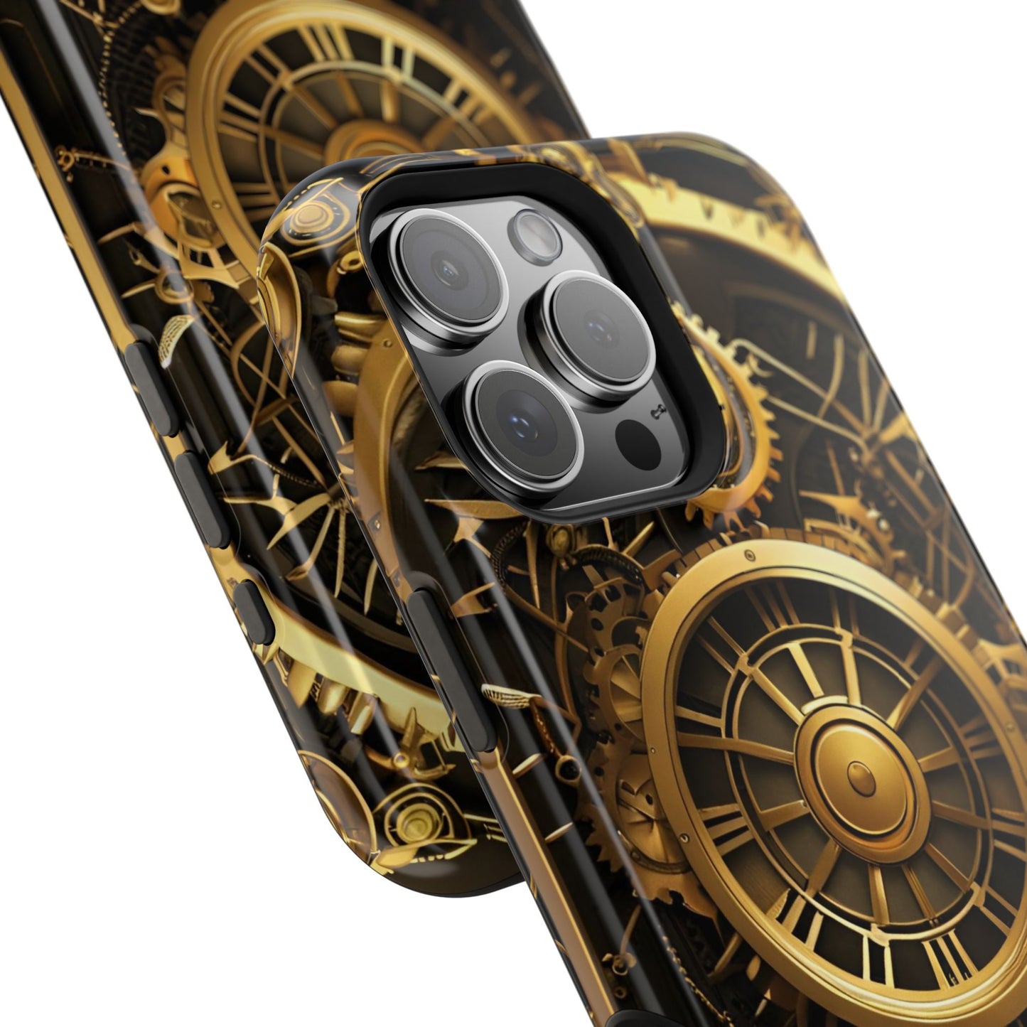 Magnetic Tough Cases for iPhone 16, Art Deco Themed Steampunk Gold and Copper Gears Panel Printed on Phone Case for iPhone 16