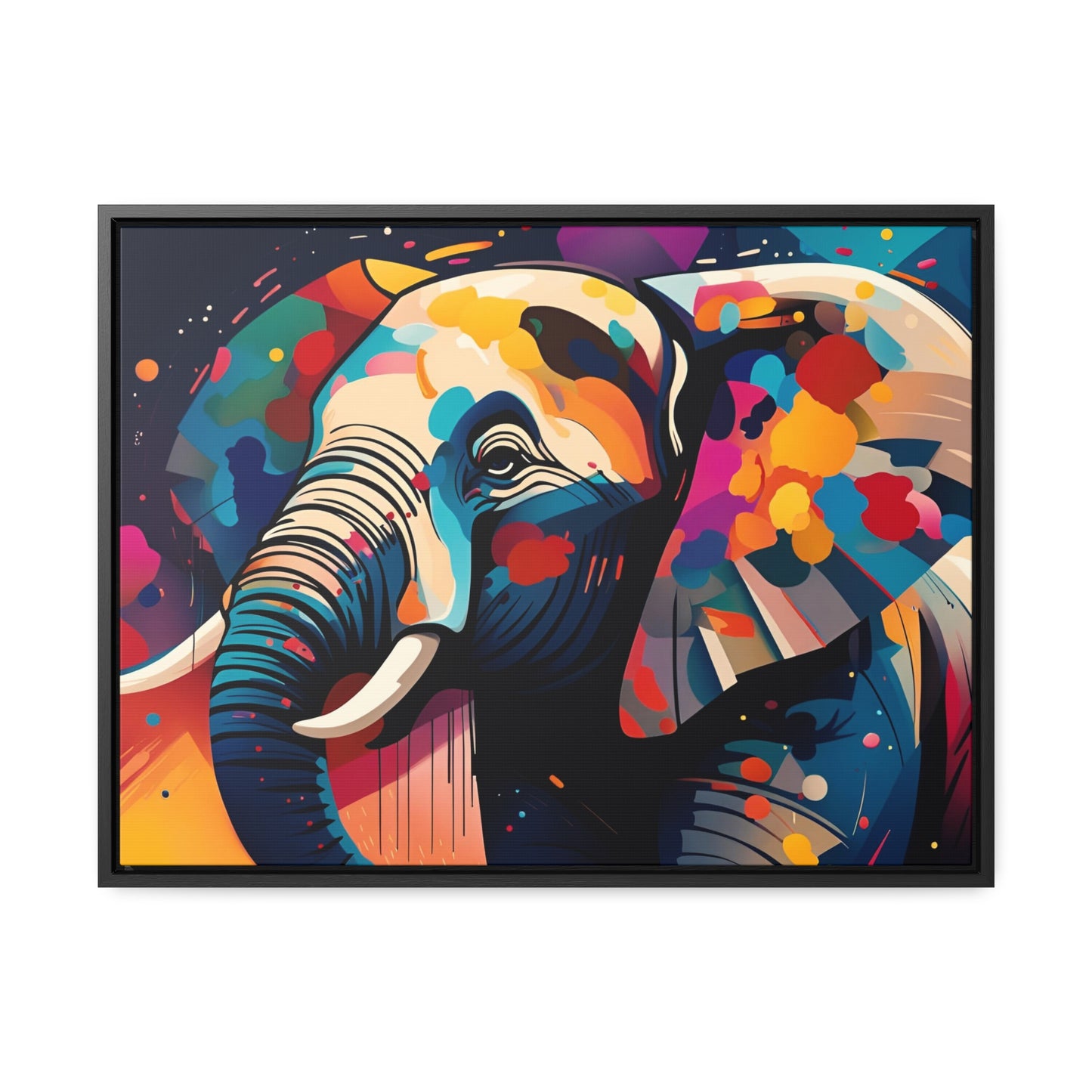 Elephant themed Wall Art - Multicolor Elephant Head Print on Canvas in a Floating Frame