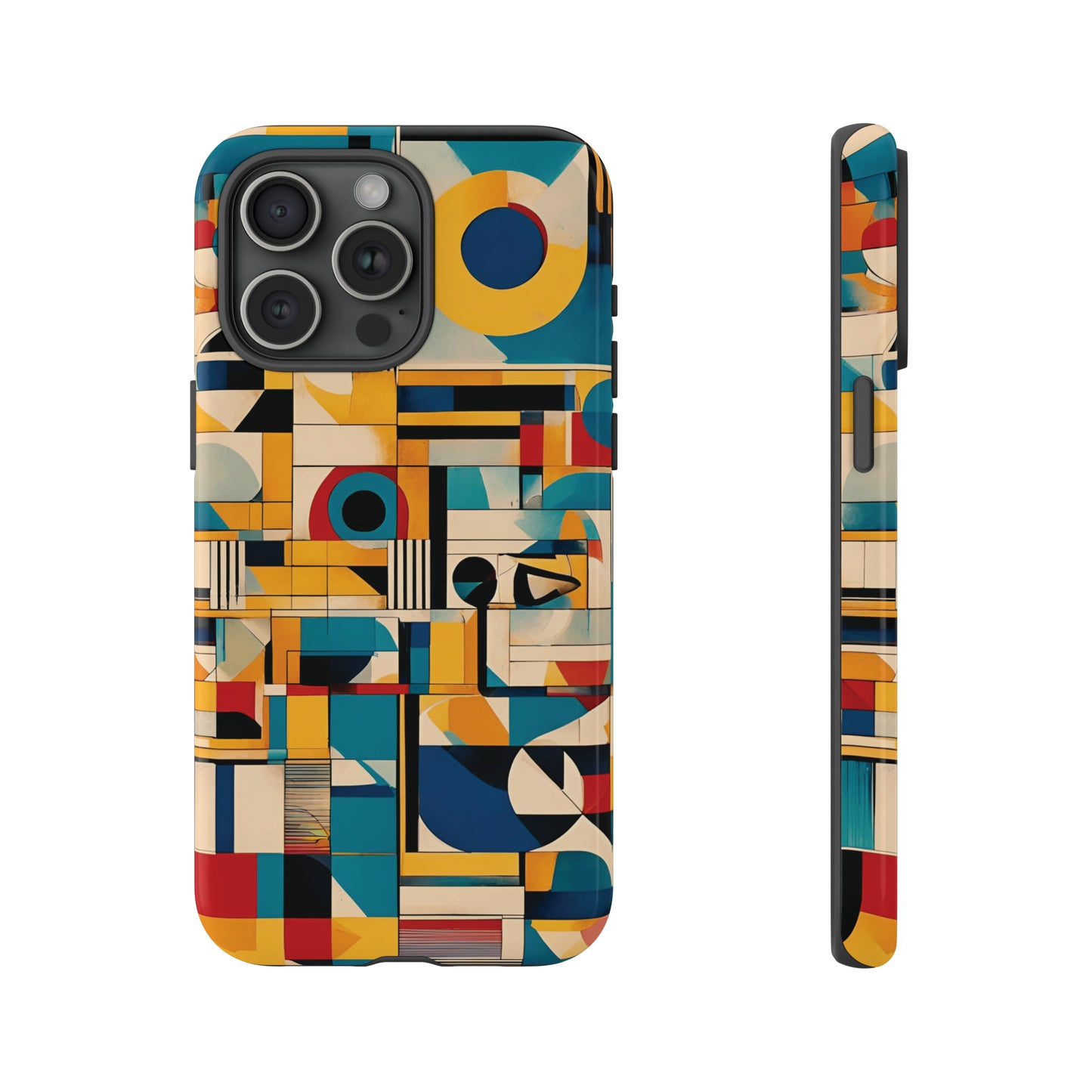 Modern Art Cubism Themed Tough Case for iPhone 15 Pro Max front and side