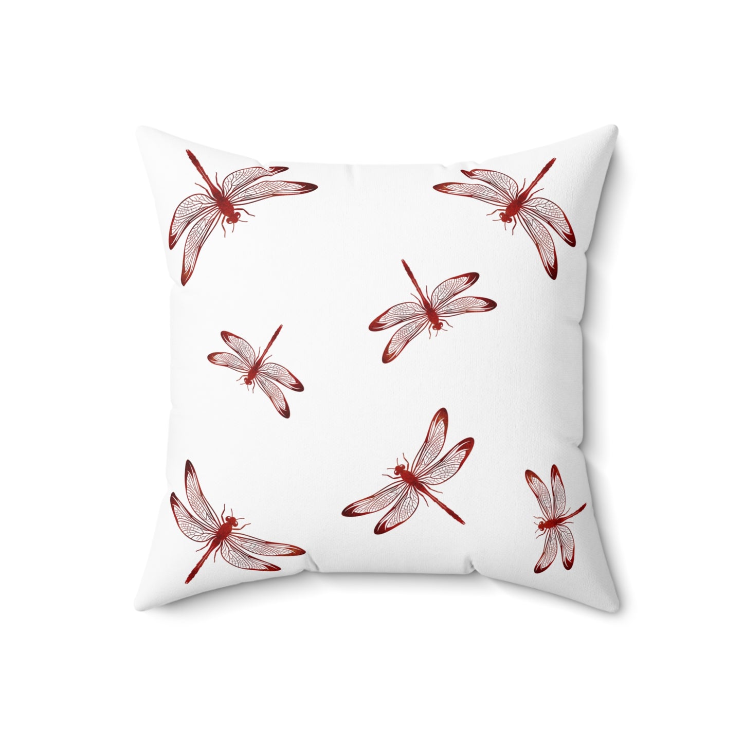 Lava Red Dragonfly on Minimalist Square White Decorative Pillow