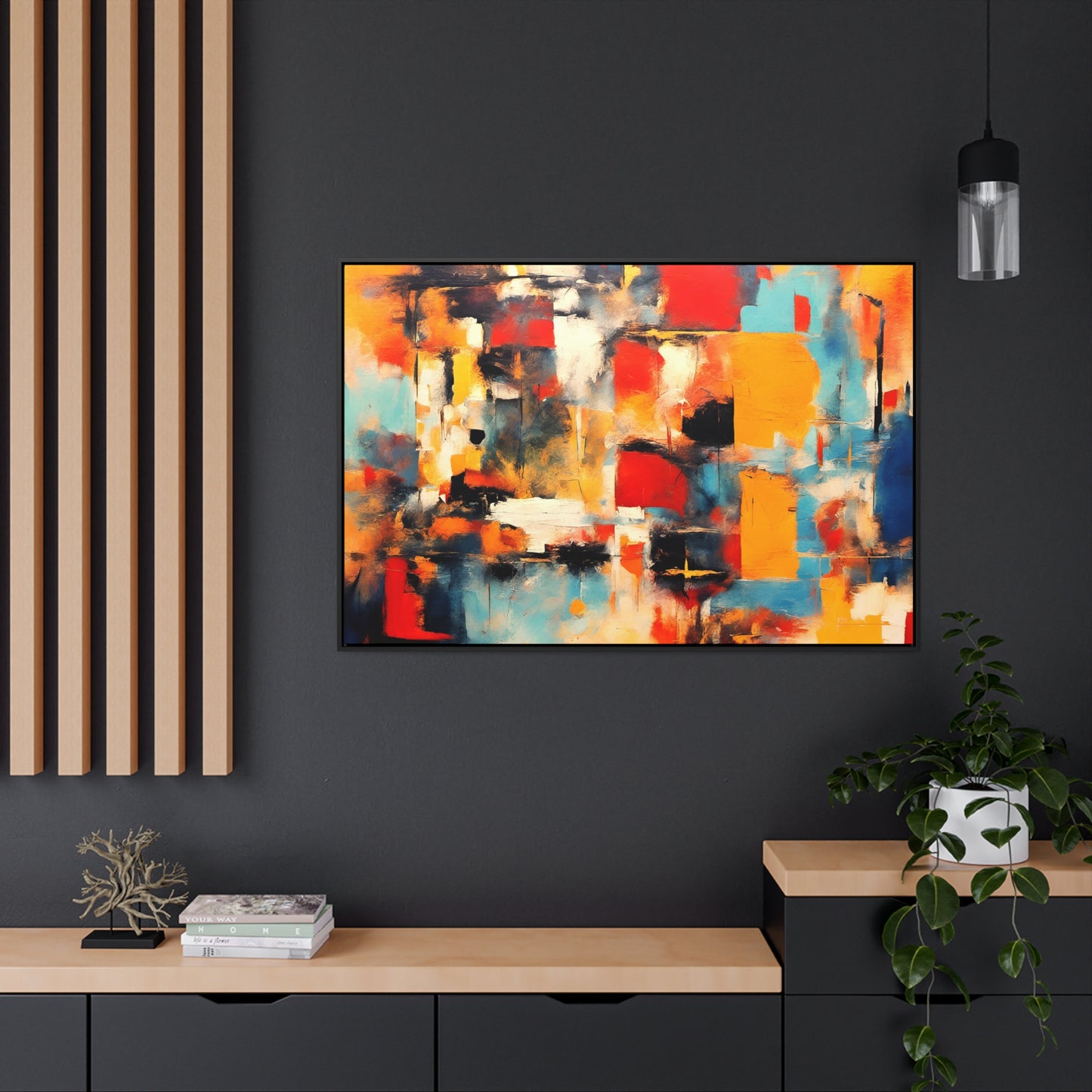 Modern Art Wall Print - Reflection of Multicolor Patches Print on Canvas in a Floating Frame