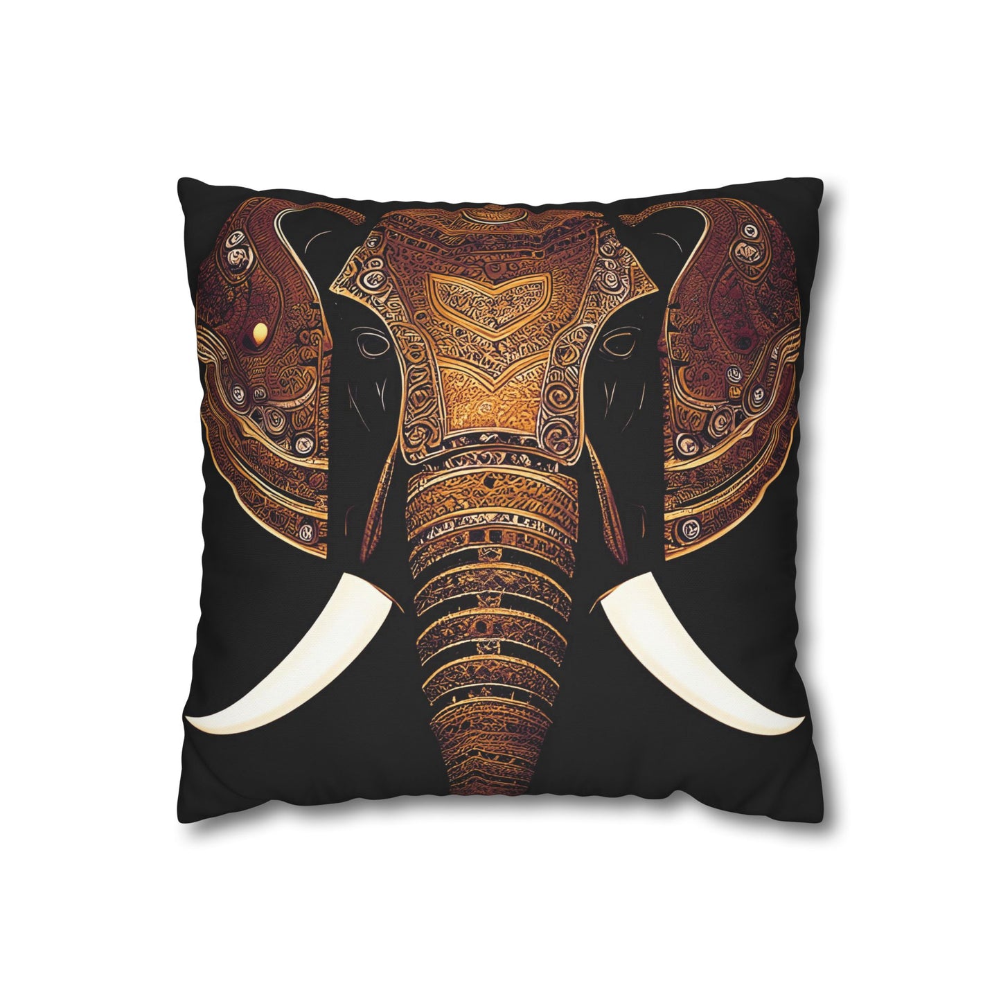 Elephant Themed Pillow Cover, Indian Elephant Head With Parade Colors on Black Background Replacement Cover for Pillow