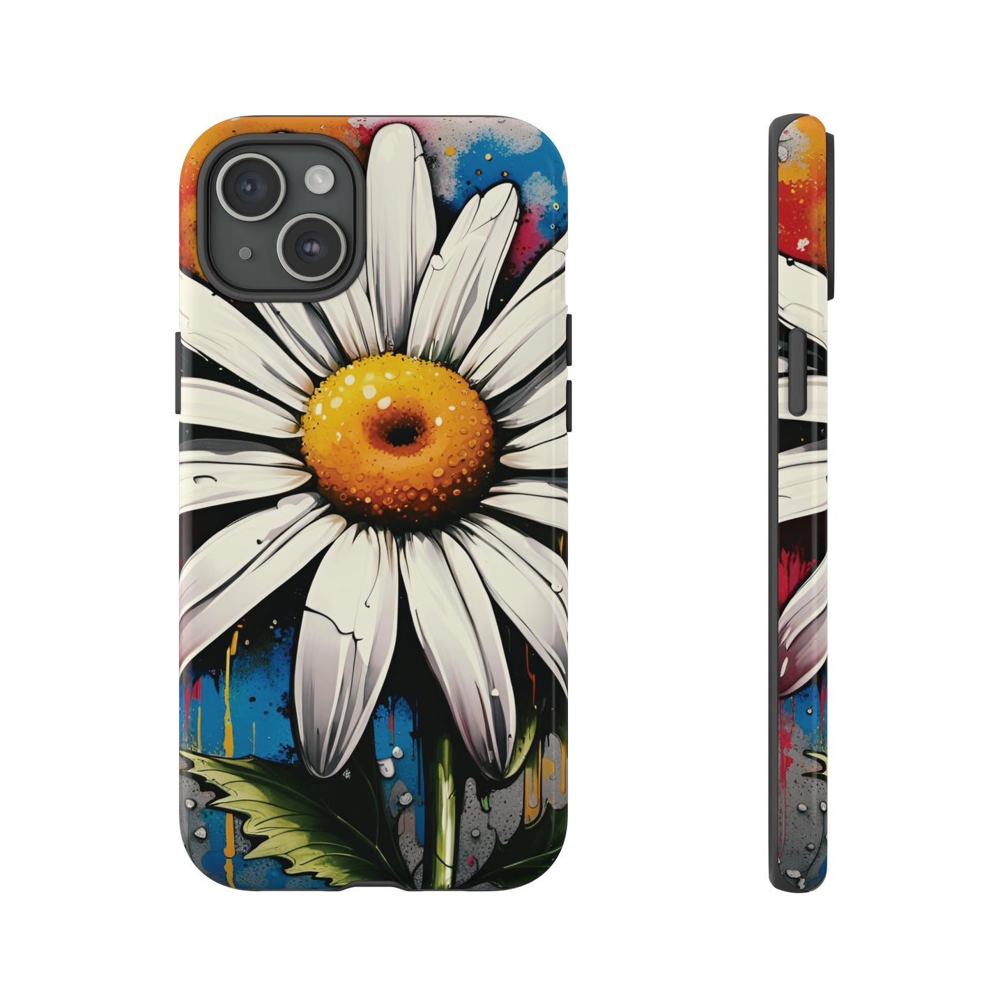 Street Style Daisy Flower Print Tough Case for iPhone 15 Plus front and side