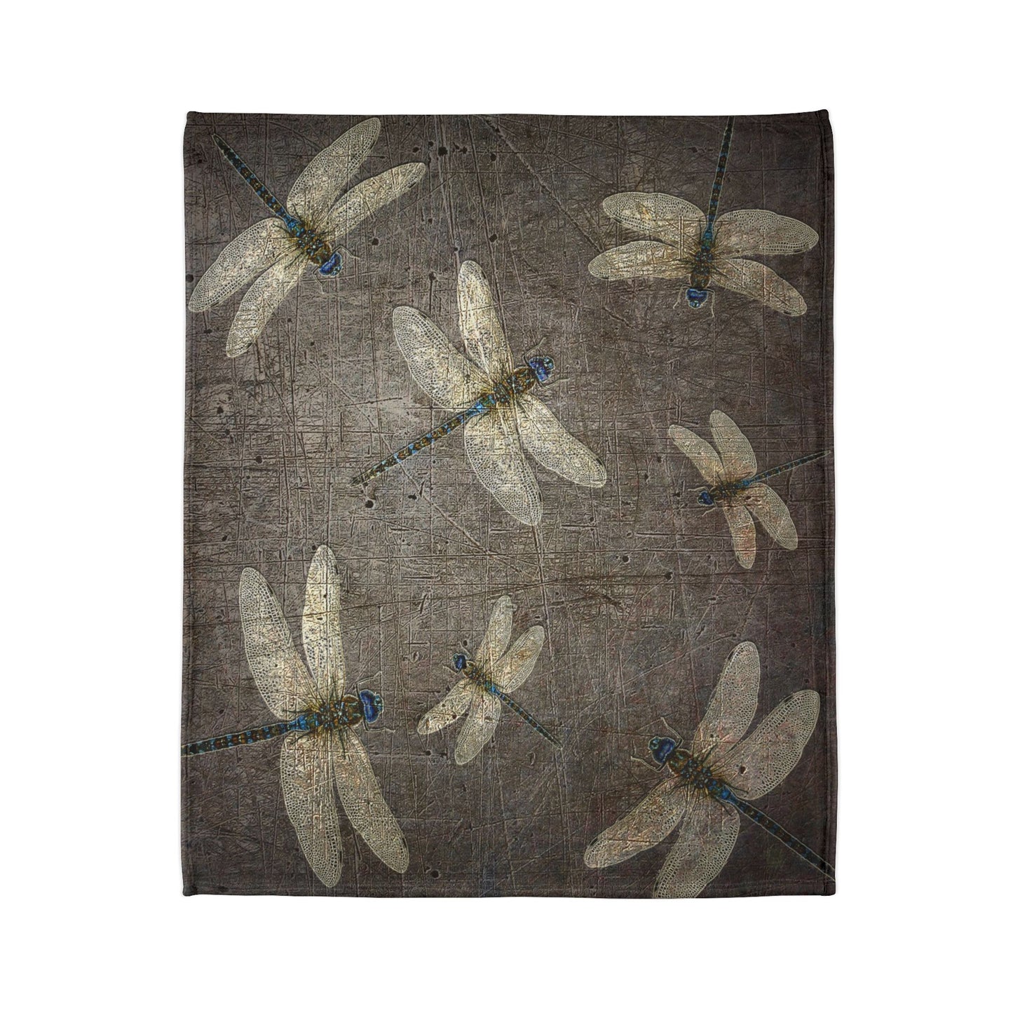 Dragonfly Minky Blanket: Flight of Dragonflies on Distressed Gray Stone Background