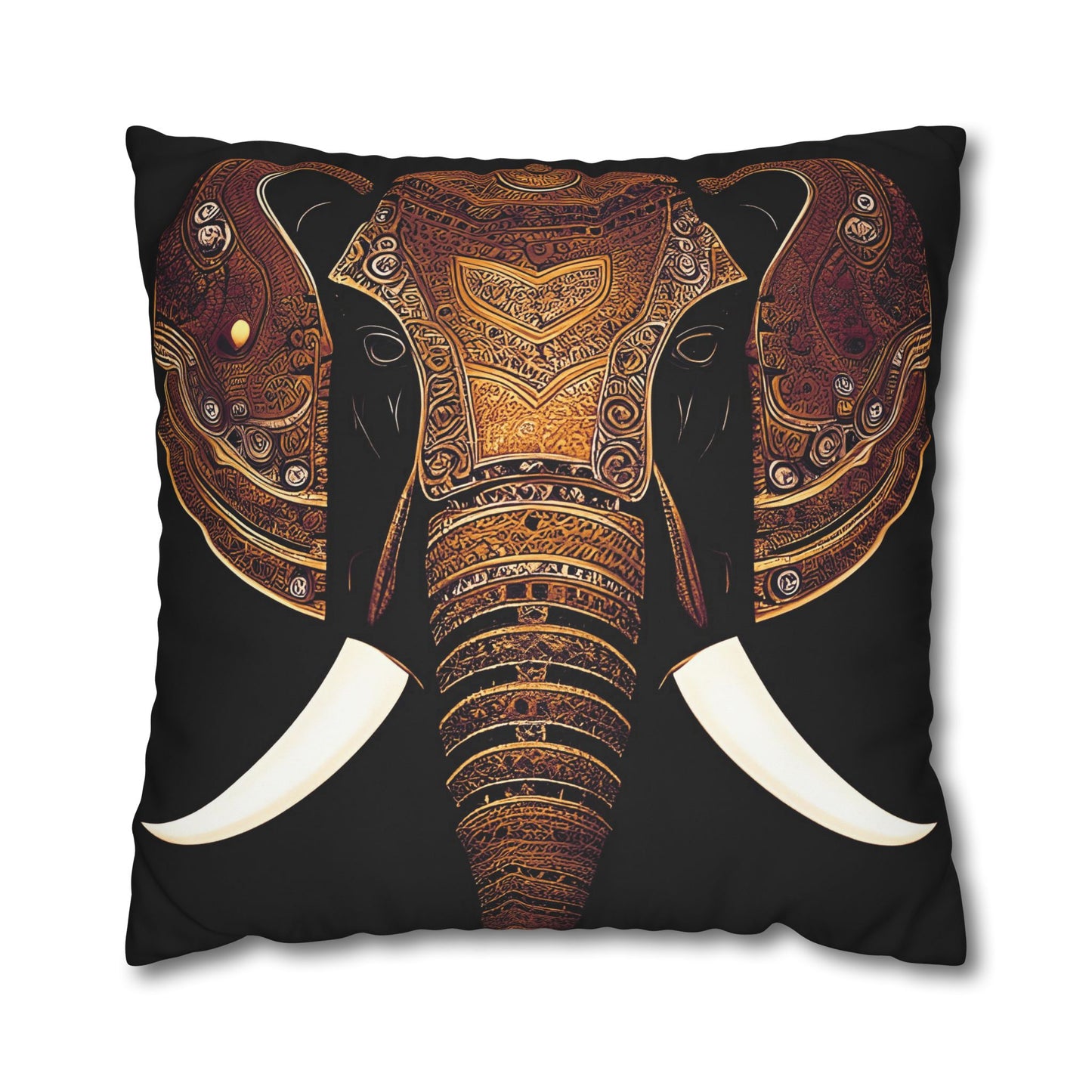 Elephant Themed Pillow Cover, Indian Elephant Head With Parade Colors on Black Background Replacement Cover for Pillow