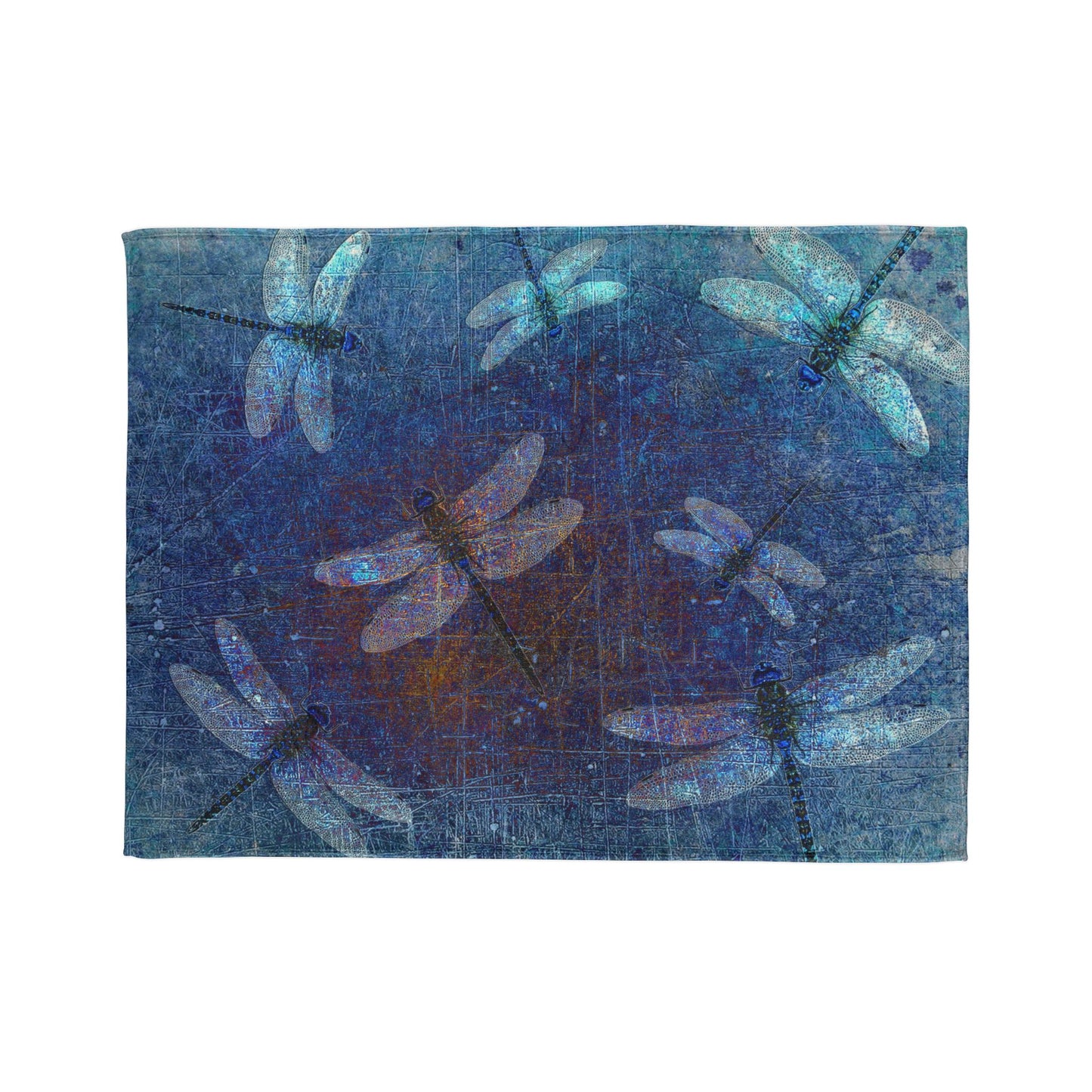 Super soft Dragonfly Minky Blanket: Flight of Dragonflies on Distressed Blue Background