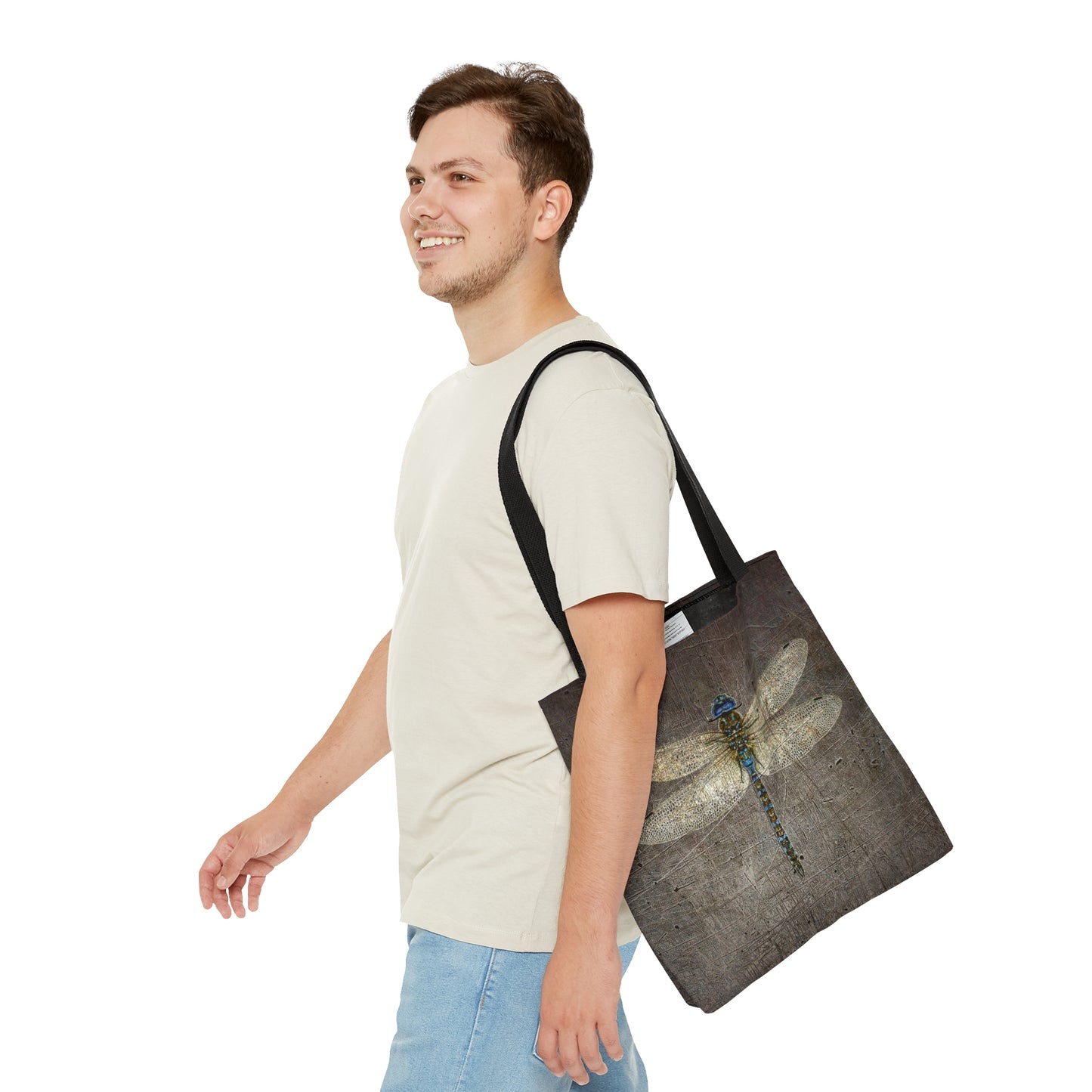 Dragonfly Themed Bags and Accessories - Dragonfly on Distressed Gray Stone Printed on Tote Bag
