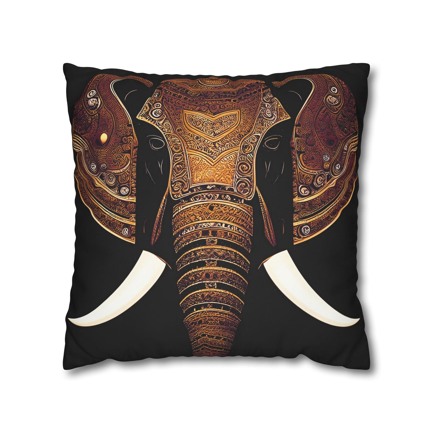 Indian Elephant Head With Parade Colors on Black Background Replacement Cover for Pillow with pillow inside