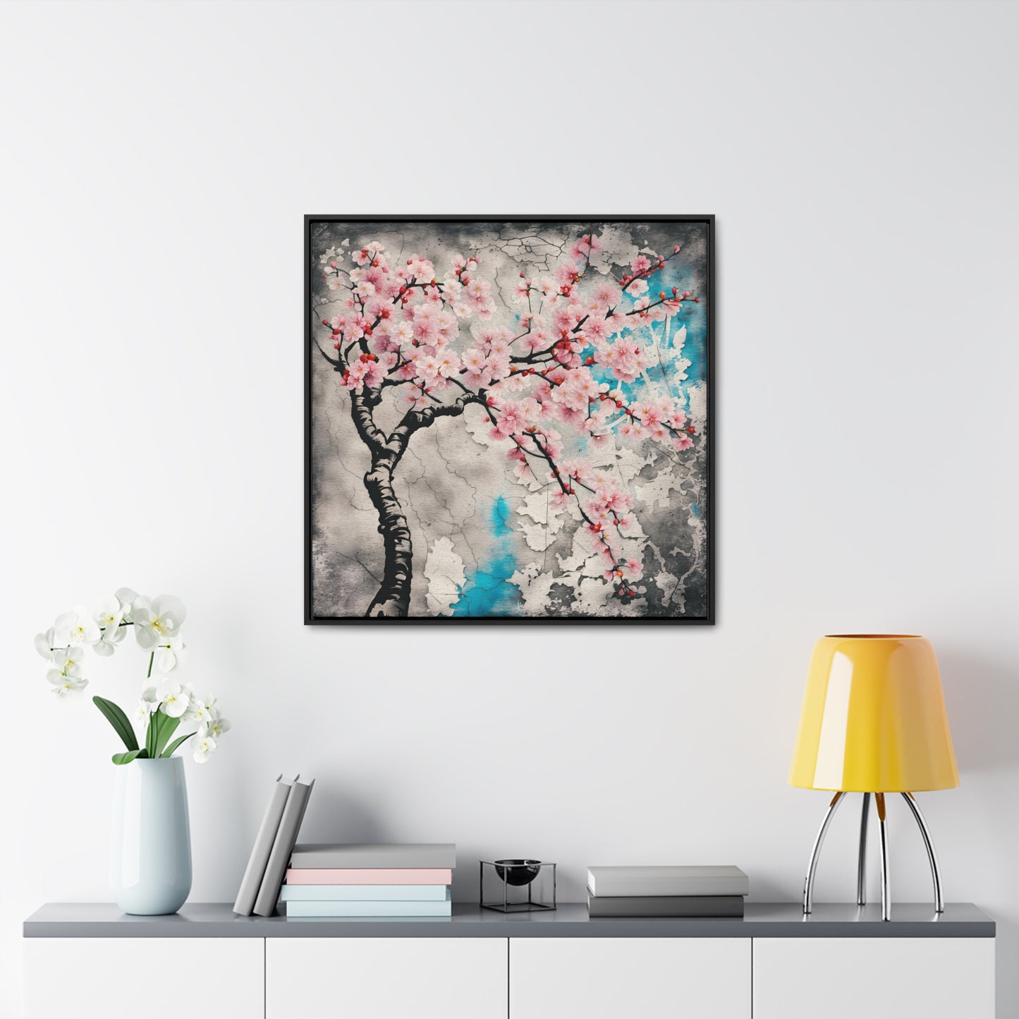 Asian themed Wall Art Print - Cherry Blossoms Print on Canvas in a Floating Frame