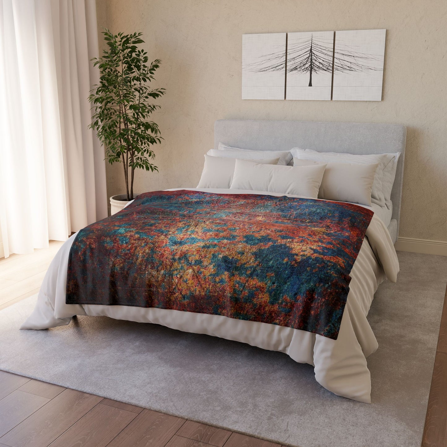 Super soft Modern Art Themed Minky Blanket: Rust on Metal Print
