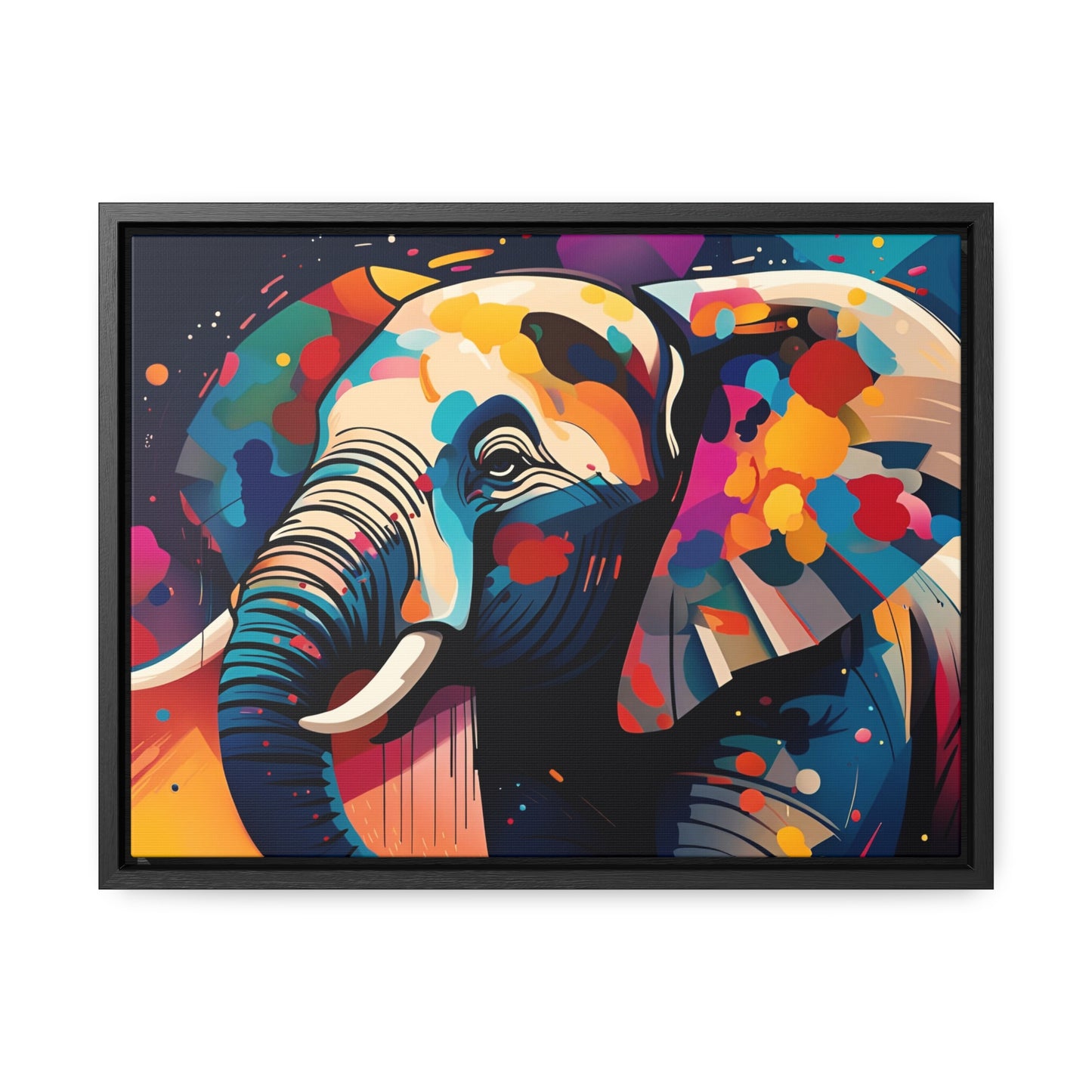 Elephant themed Wall Art - Multicolor Elephant Head Print on Canvas in a Floating Frame