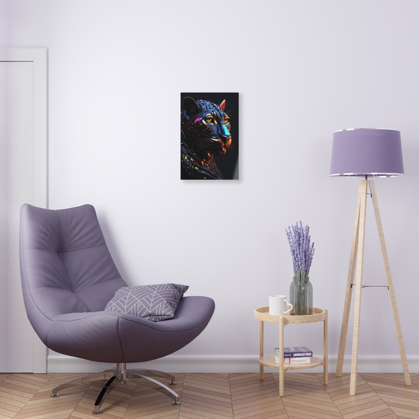 Big Cat Lover Art - Stylized Colorful Black Panther Head printed on a crystal clear acrylic panel