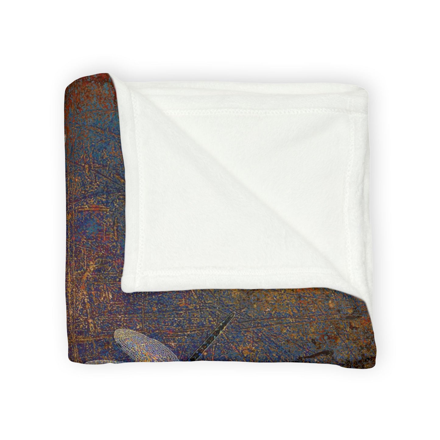 Super soft Dragonfly Minky Blanket: Flight of Dragonflies on Distressed Purple and Orange Background