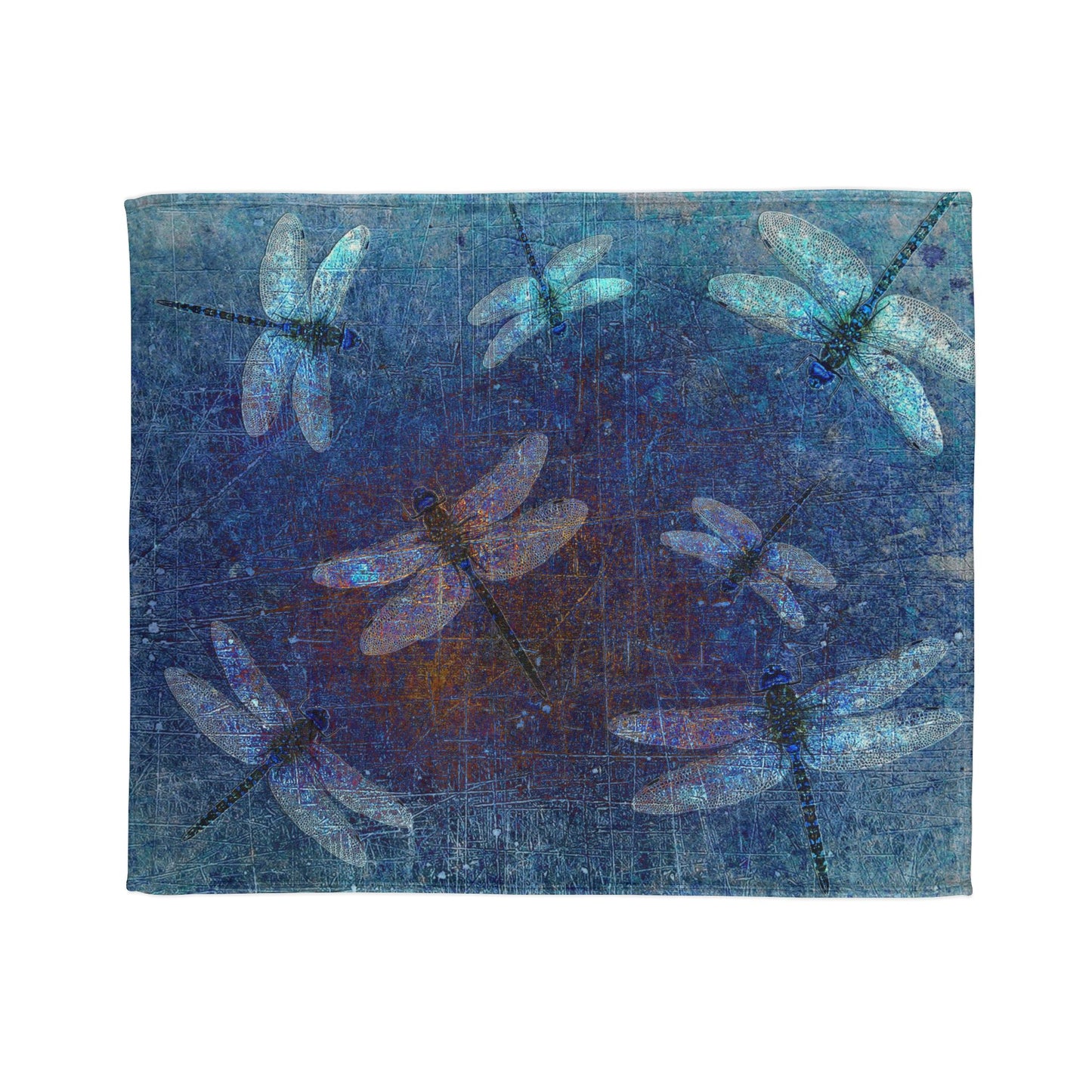 Super soft Dragonfly Minky Blanket: Flight of Dragonflies on Distressed Blue Background