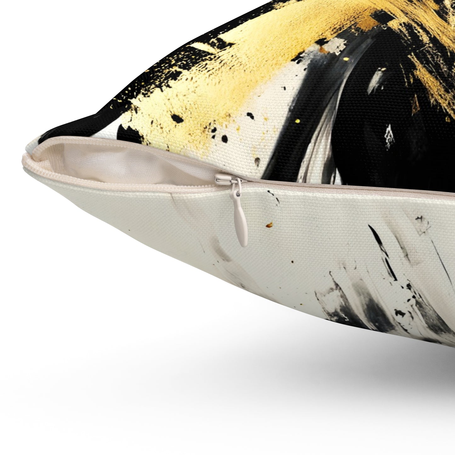 Splashing Gold Print Throw Pillow zipper detail
