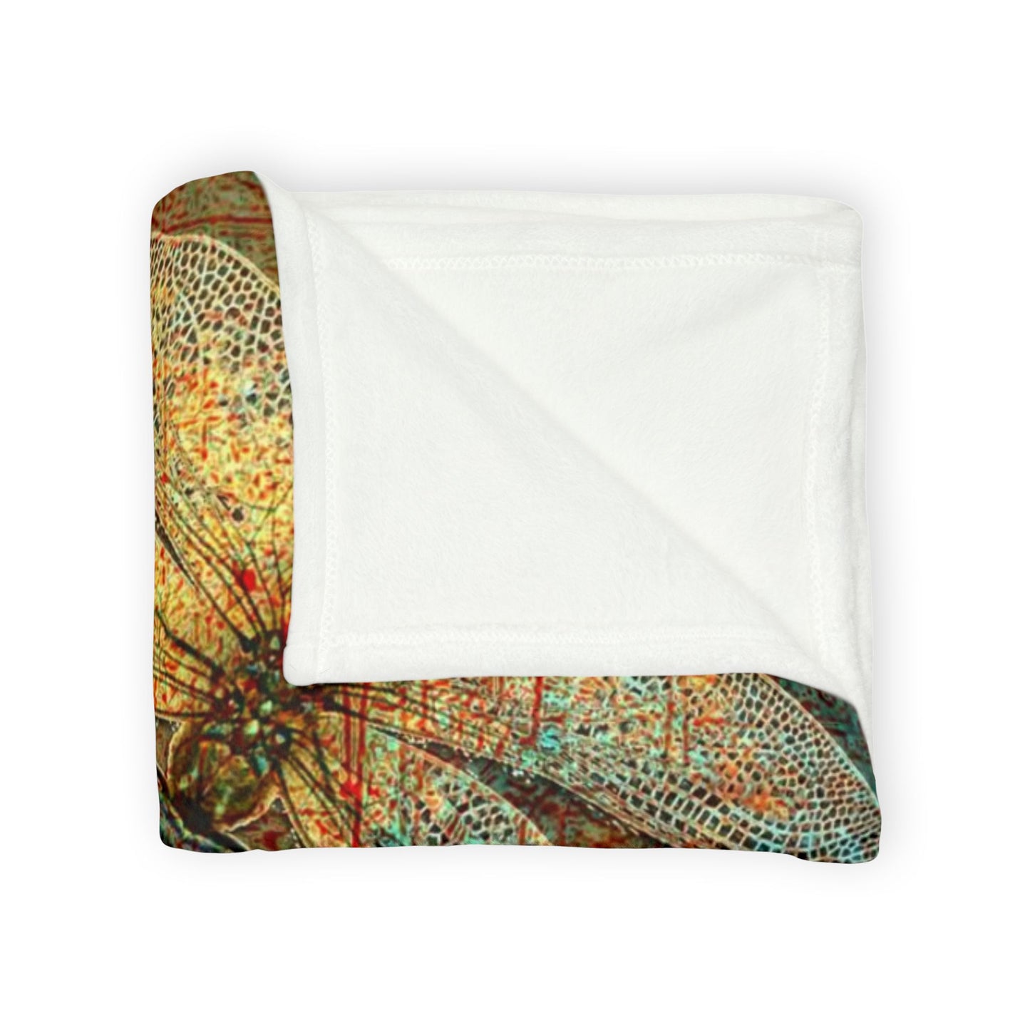 Dragonfly Minky Blanket: Flight of Dragonflies on Distressed Orange and Green Background