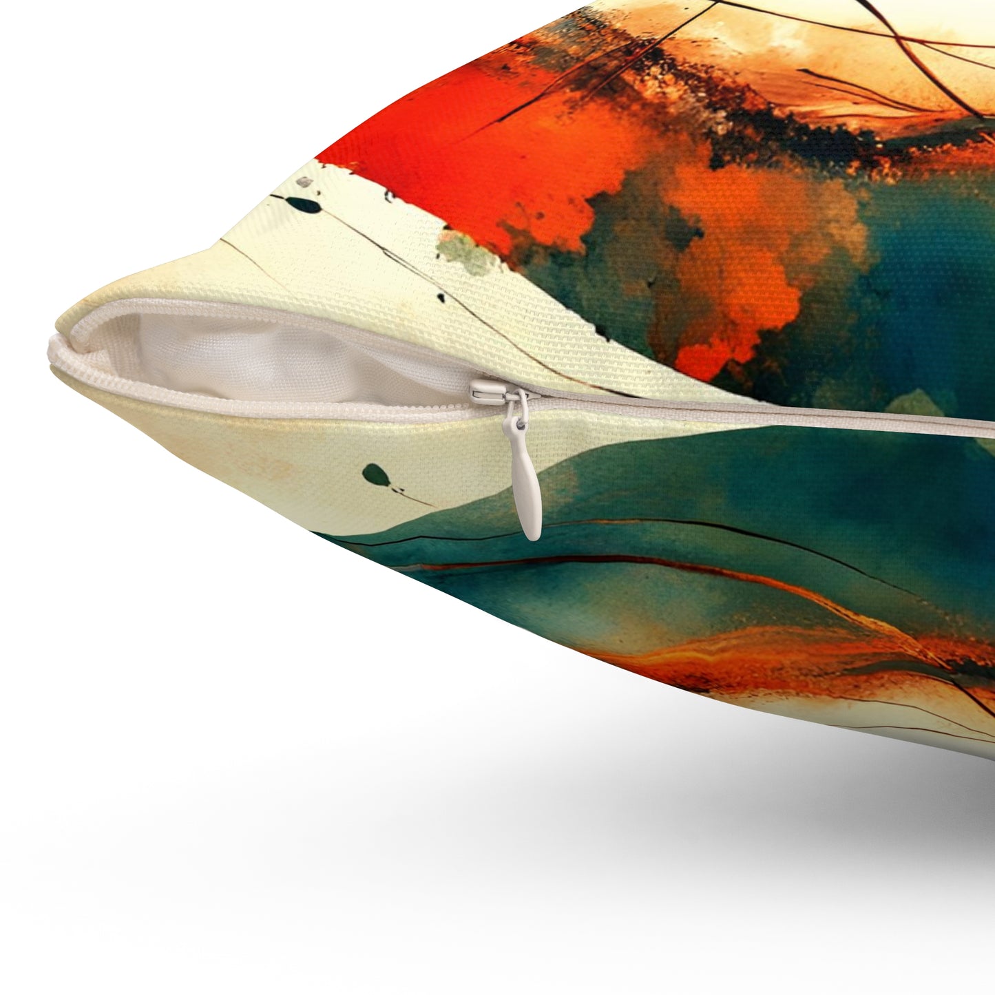 Dragonflies Silhouettes in a colorful Enso circle print on Polyester Square Pillow zipper details