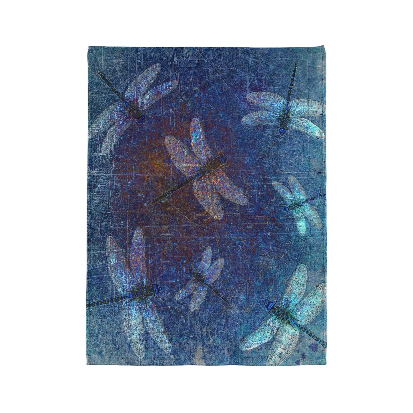 Super soft Dragonfly Minky Blanket: Flight of Dragonflies on Distressed Blue Background