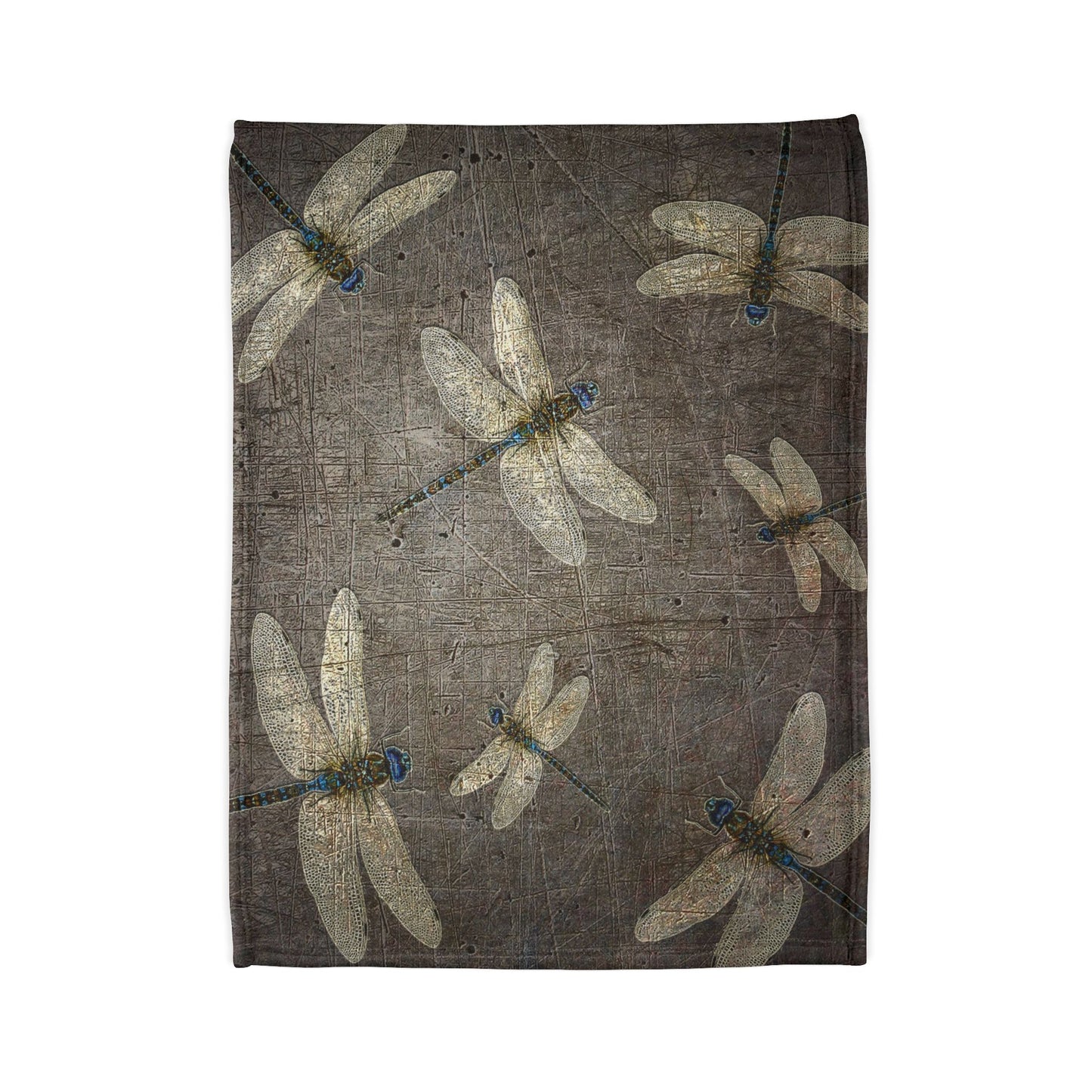 Dragonfly Minky Blanket: Flight of Dragonflies on Distressed Gray Stone Background