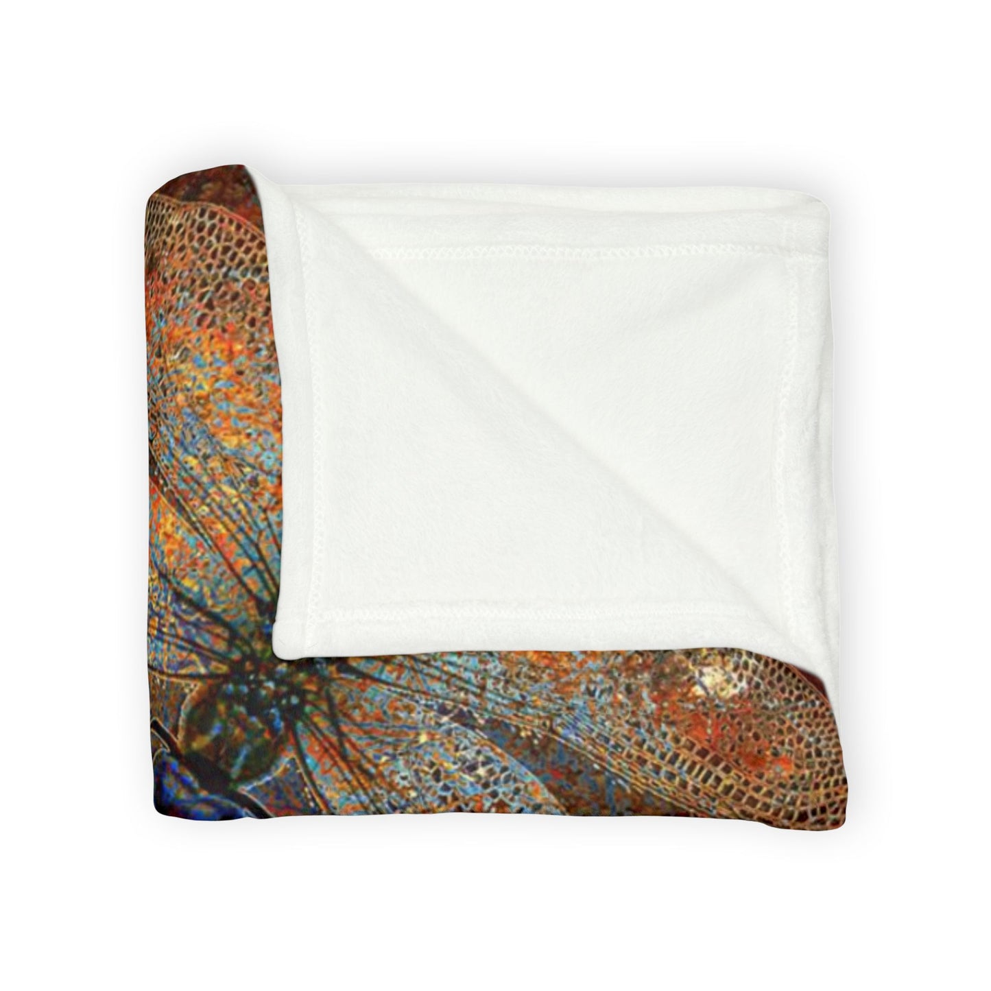 Super soft Dragonfly Minky Blanket: Flight of Dragonflies on Distressed Purple and Orange Background