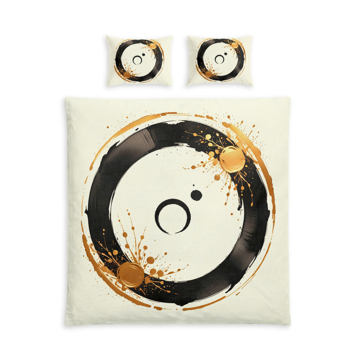 Abstract Zen Circle Cotton Bed Set — Minimalistic Black & Gold Duvet Cover