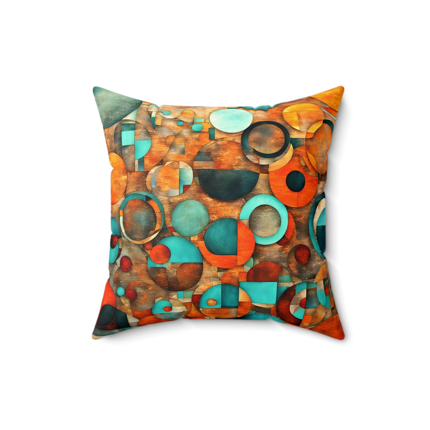 Brightly Colored Circles on Distressed Background Throw Pillow, Modern Art Themed Room Decor