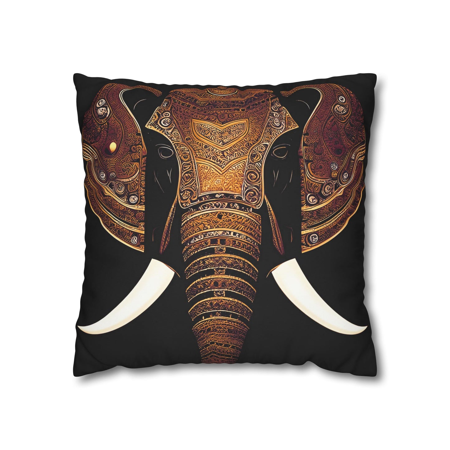 Elephant Themed Pillow Cover, Indian Elephant Head With Parade Colors on Black Background Replacement Cover for Pillow