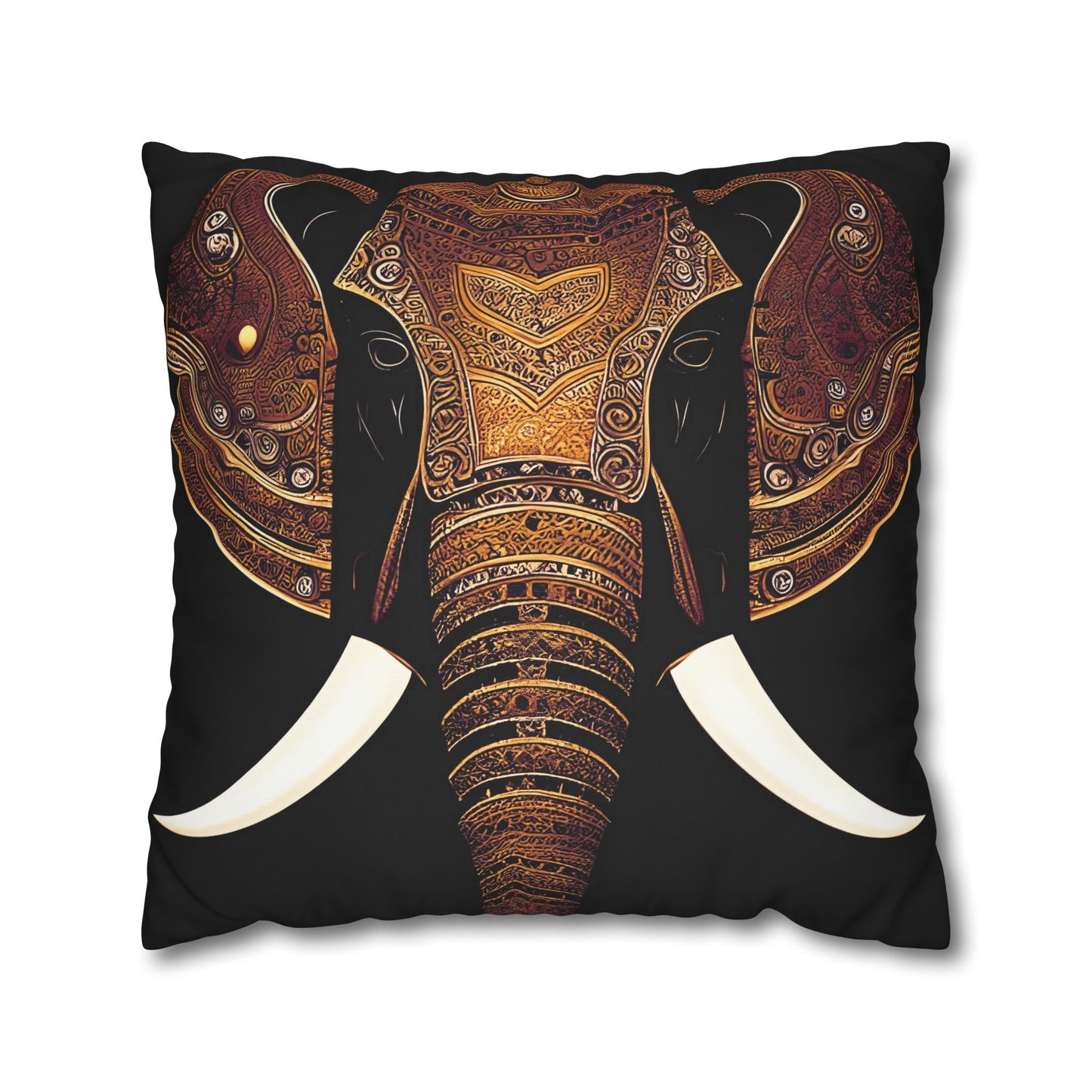 Elephant Themed Pillow Cover, Indian Elephant Head With Parade Colors on Black Background Replacement Cover for Pillow