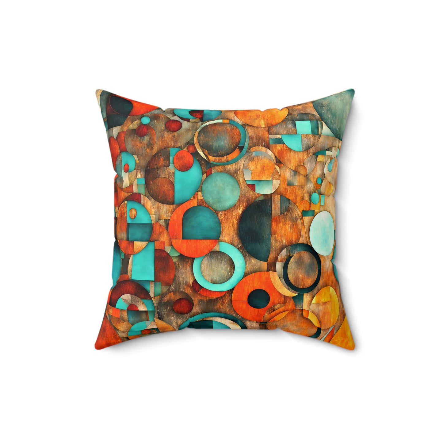 Brightly Colored Circles on Distressed Background Throw Pillow, Modern Art Themed Room Decor