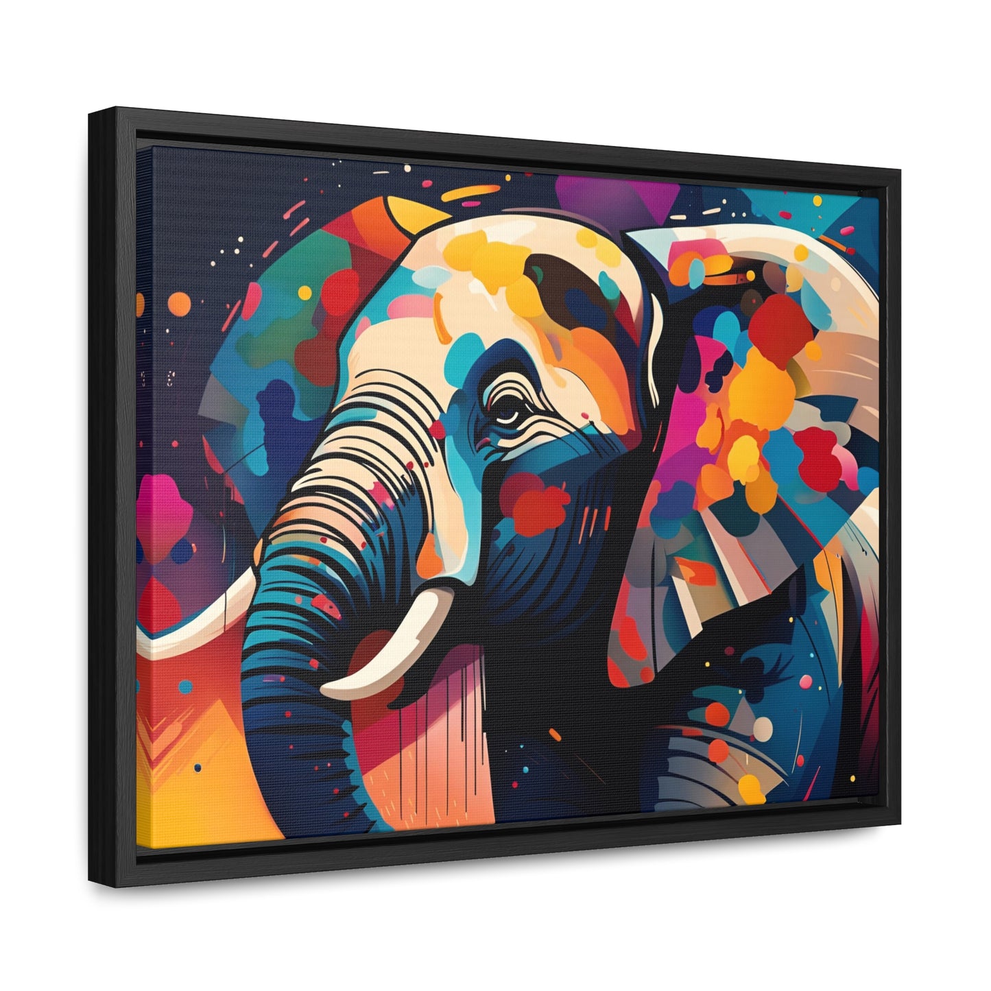 Elephant themed Wall Art - Multicolor Elephant Head Print on Canvas in a Floating Frame