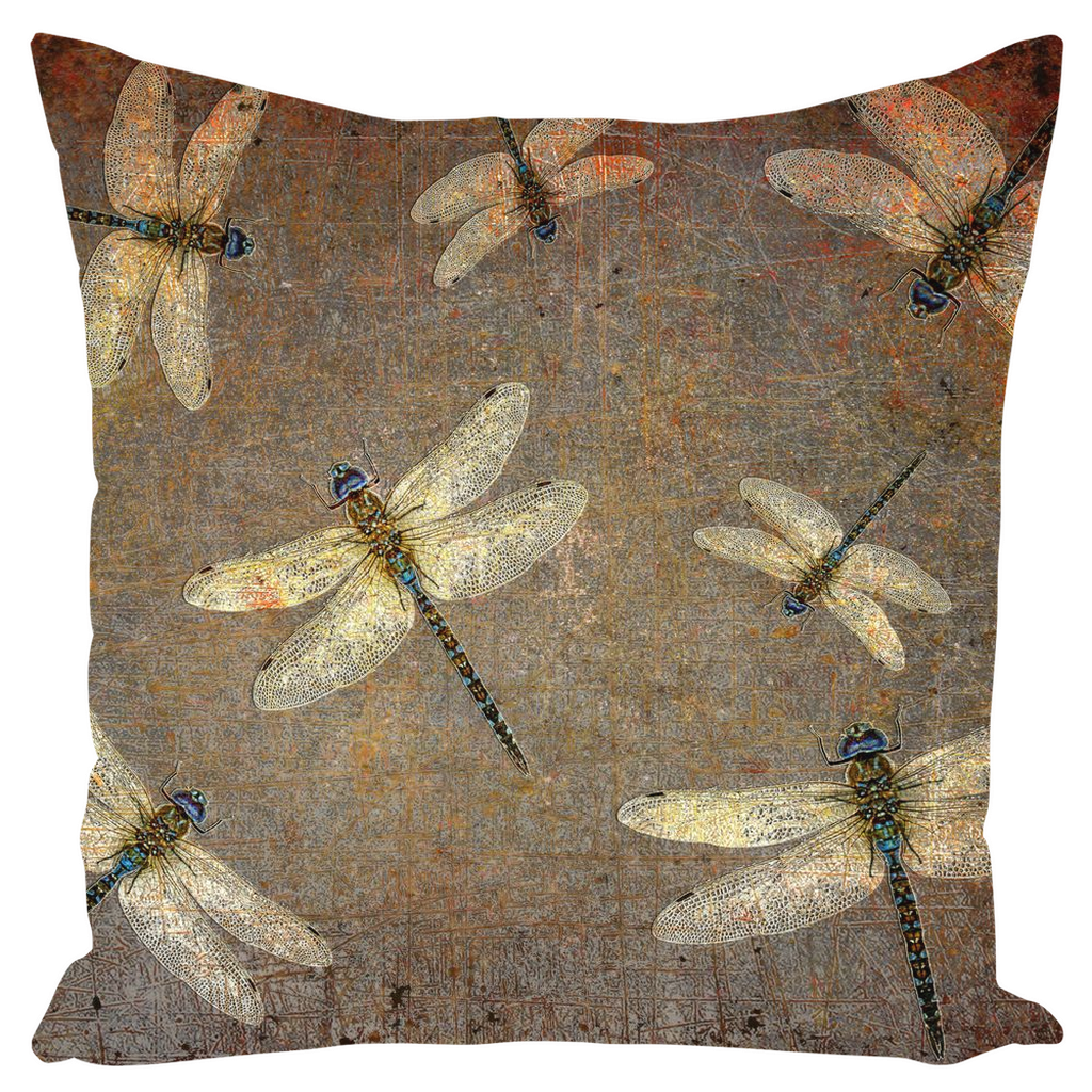 Large Throw Pillow Silver Dragonflies on Distressed Background Print front