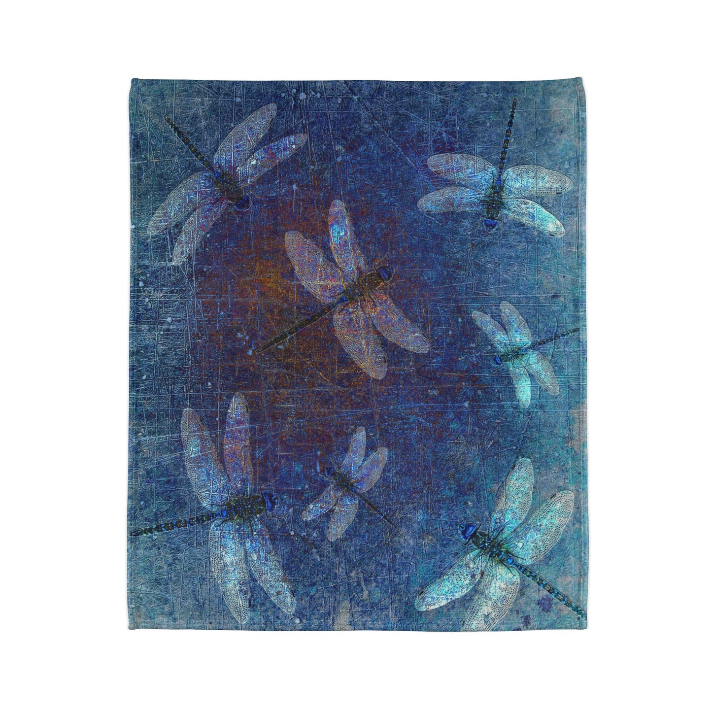 Super soft Dragonfly Minky Blanket: Flight of Dragonflies on Distressed Blue Background