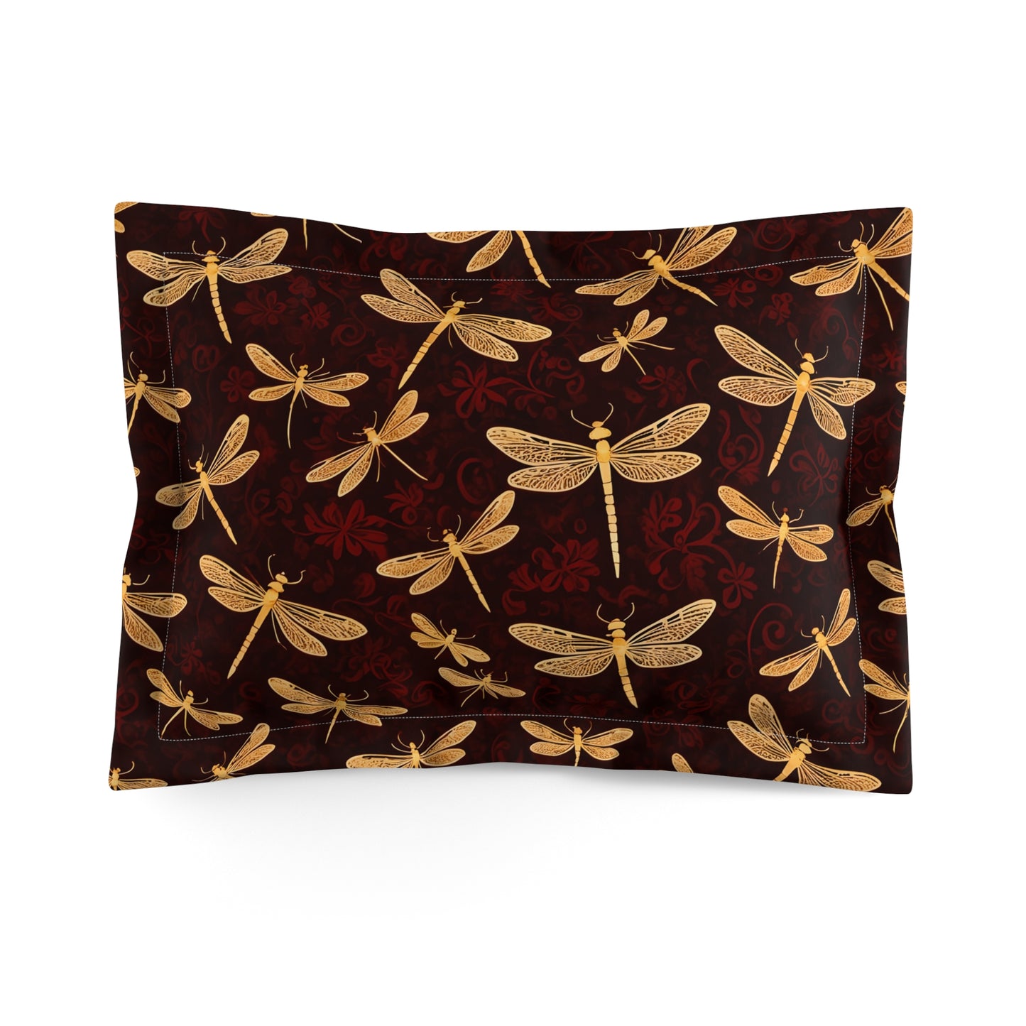 Golden Dragonflies on Velvet Red Background Microfiber Pillow Sham
