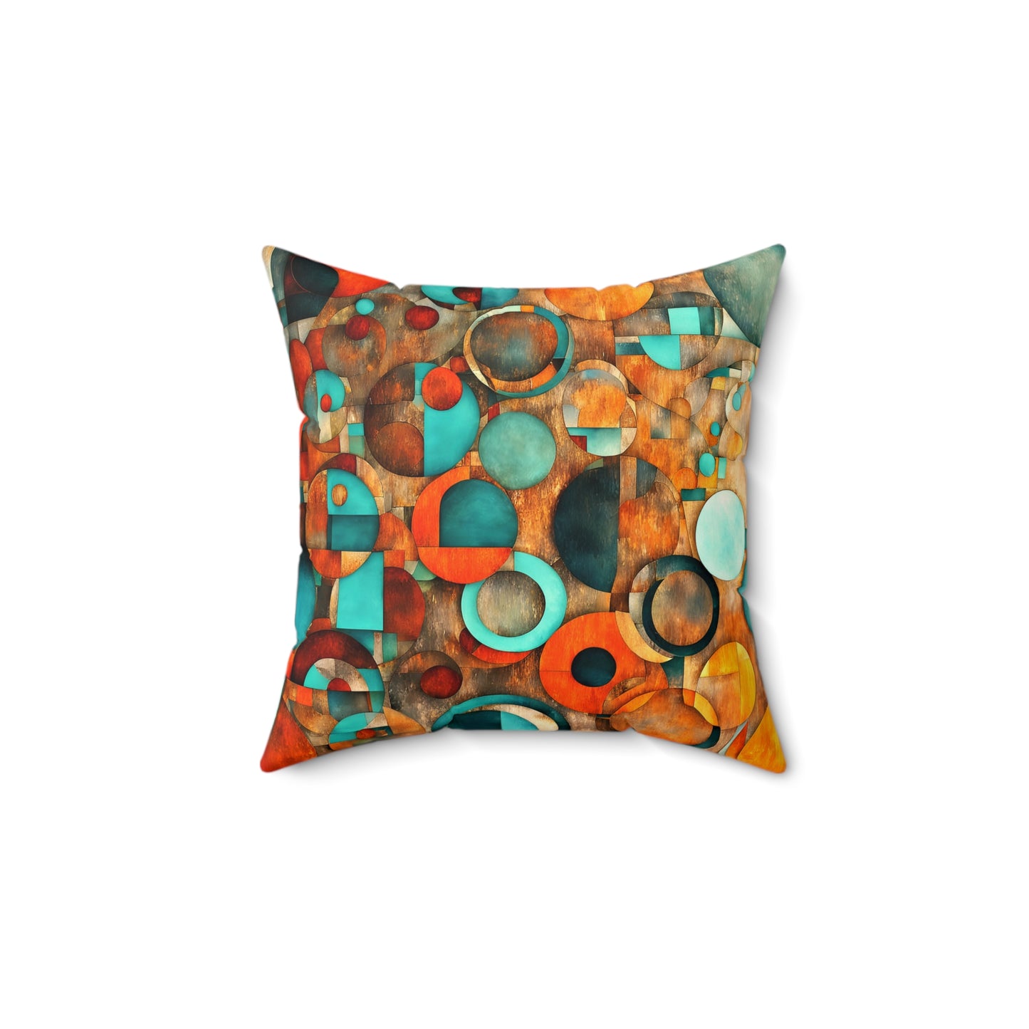 Brightly Colored Circles on Distressed Background Throw Pillow, Modern Art Themed Room Decor