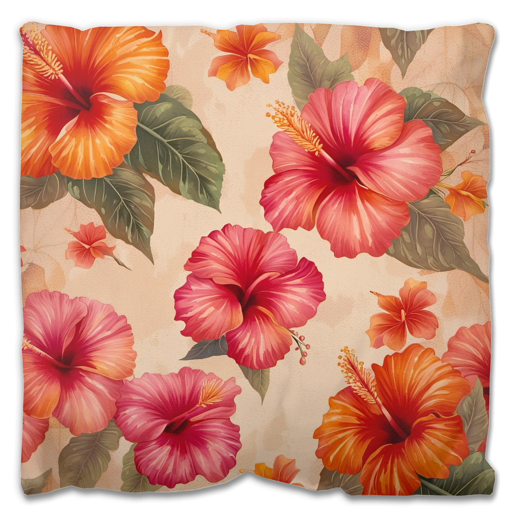 Hibiscus Flowers Outdoor Pillows Pink and Orange Hibiscus Flowers Print 18x18