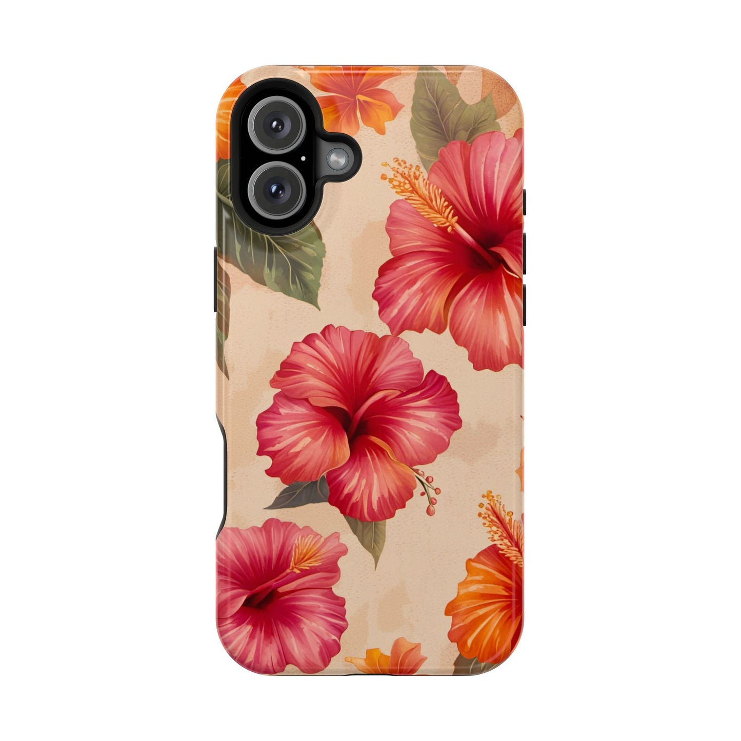 Pink and Orange Hibiscus Flowers Print on Magnetic Tough Case for iPhone 16