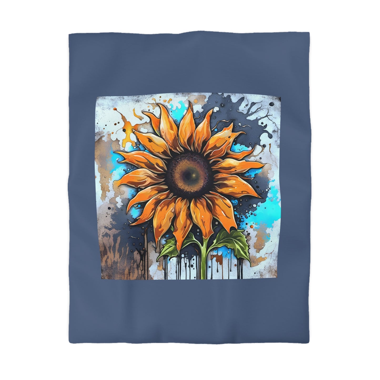 SunFlower Street Art Style Microfiber Duvet Cover, Twin Size
