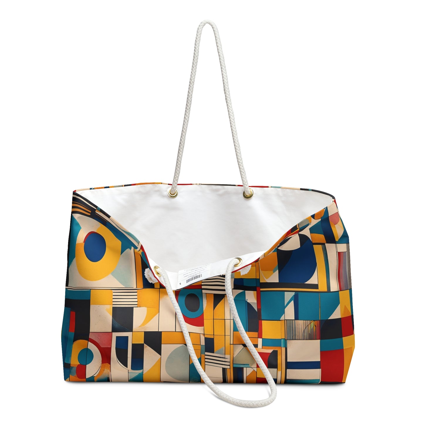 Bold Mid Century Design Printed on Weekender Bag open