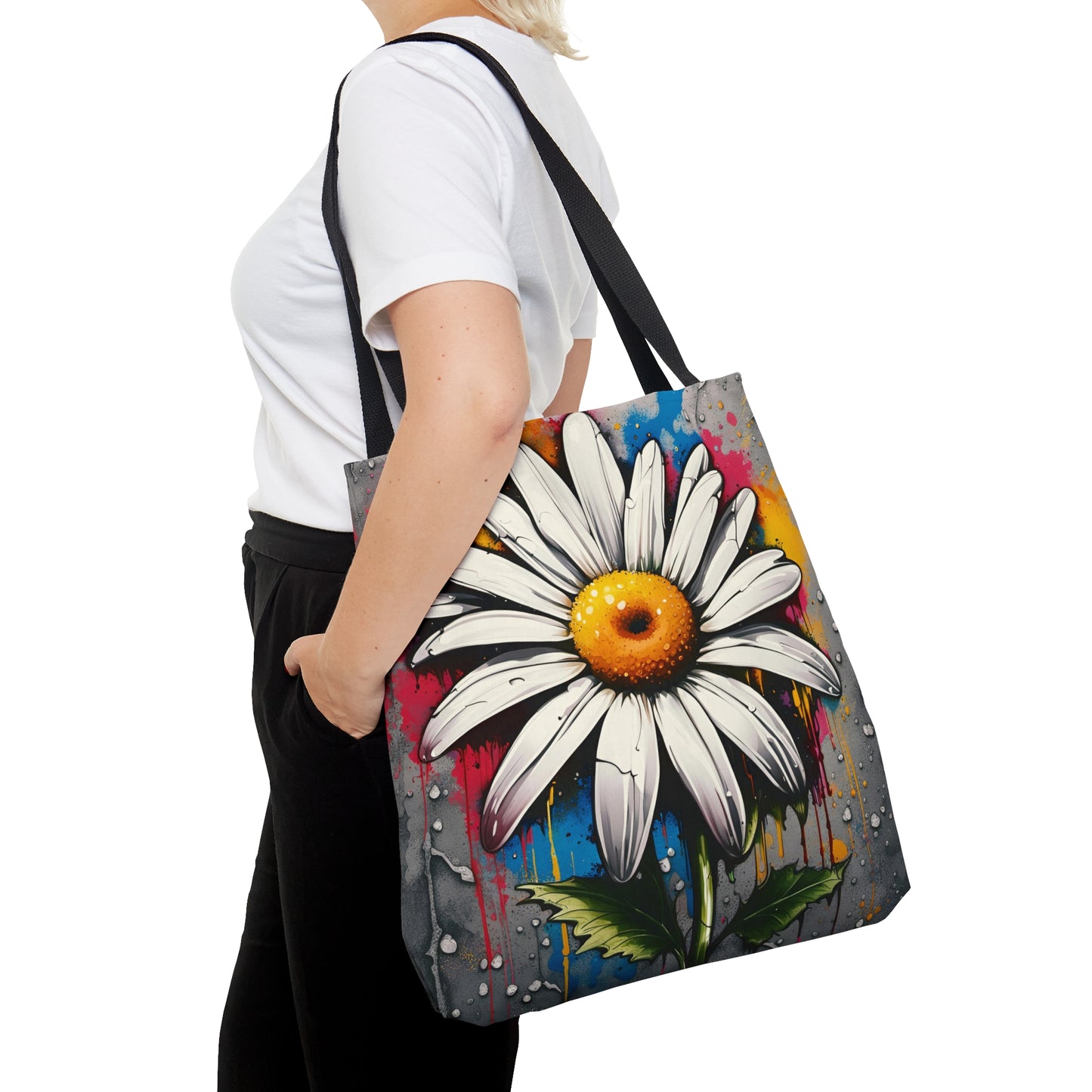 Street Art Style Graffiti Daisy Printed on Tote Bag large