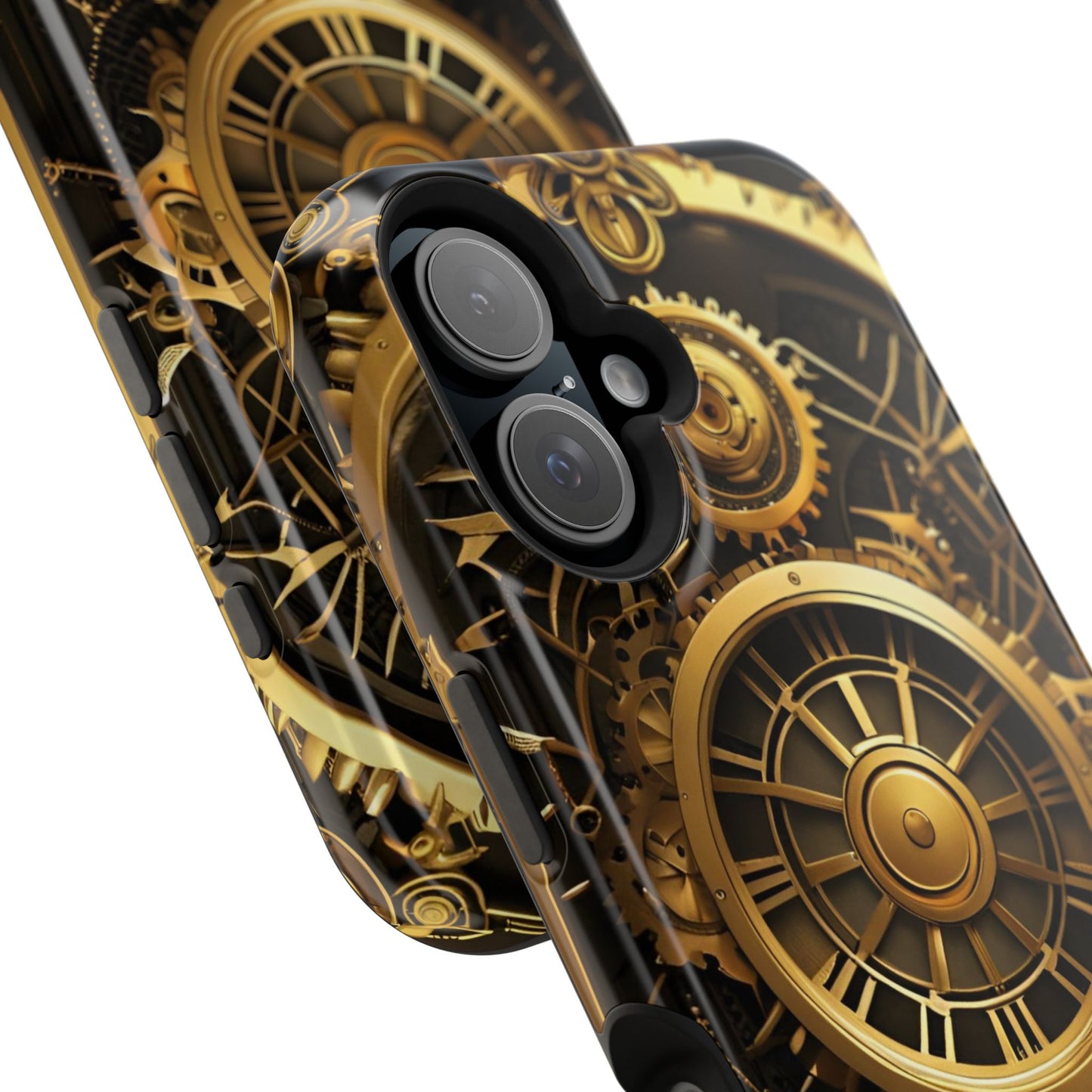 Magnetic Tough Cases for iPhone 16, Art Deco Themed Steampunk Gold and Copper Gears Panel Printed on Phone Case for iPhone 16