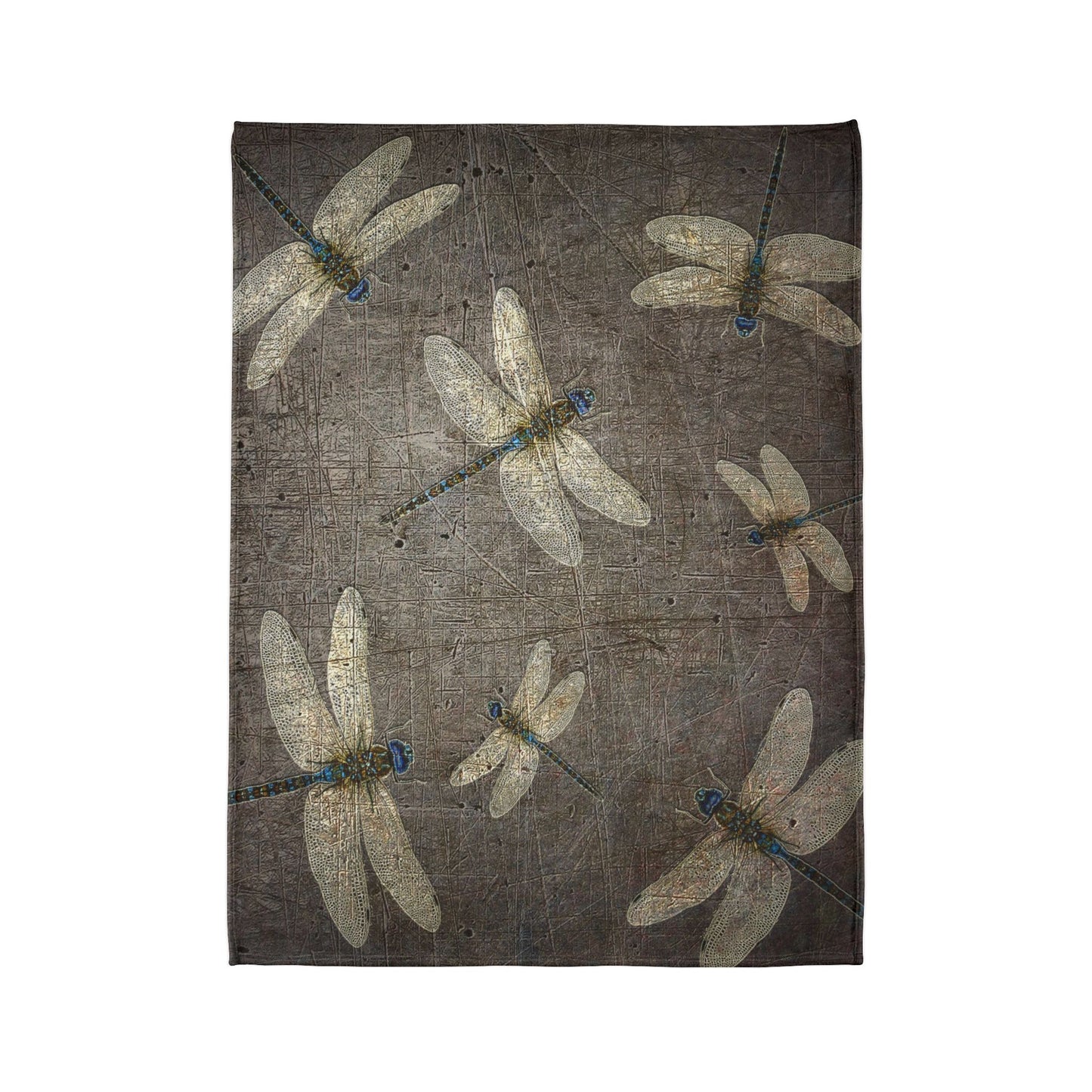 Dragonfly Minky Blanket: Flight of Dragonflies on Distressed Gray Stone Background