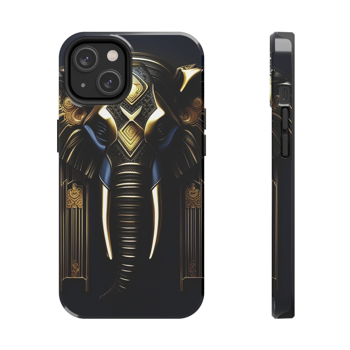 Blue and Gold Elephant Head Art Deco Style Printed on Phone Case for iPhone 14