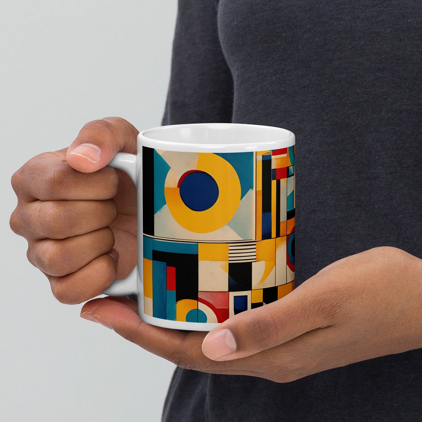 Bold Mid Century Modern Art Print on Ceramic Coffee Mug 11oz held