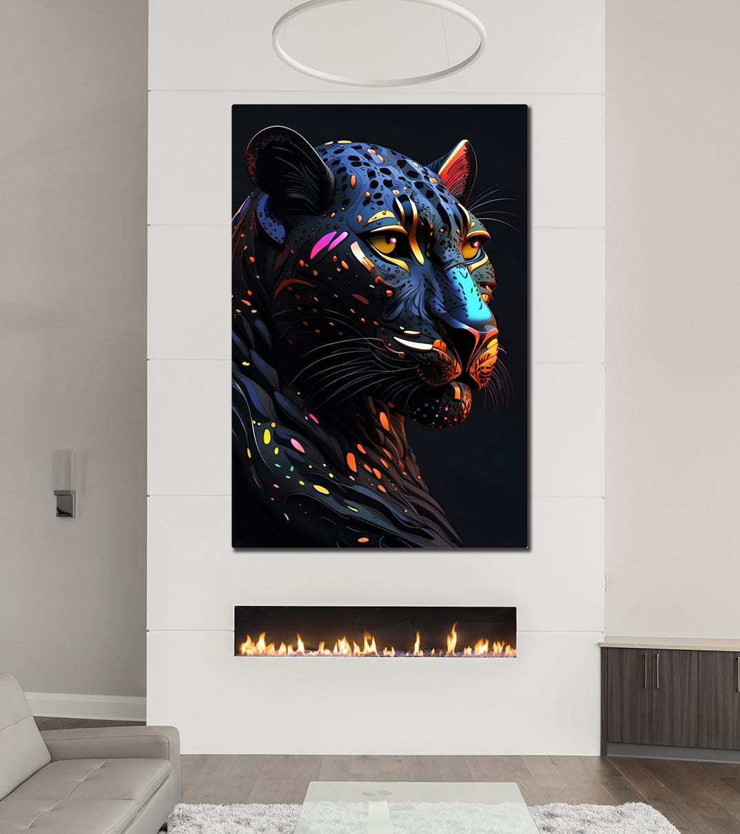 Big Cat Wall Art - Colorful Futuristic Panther Head Printed on Eco-Fri