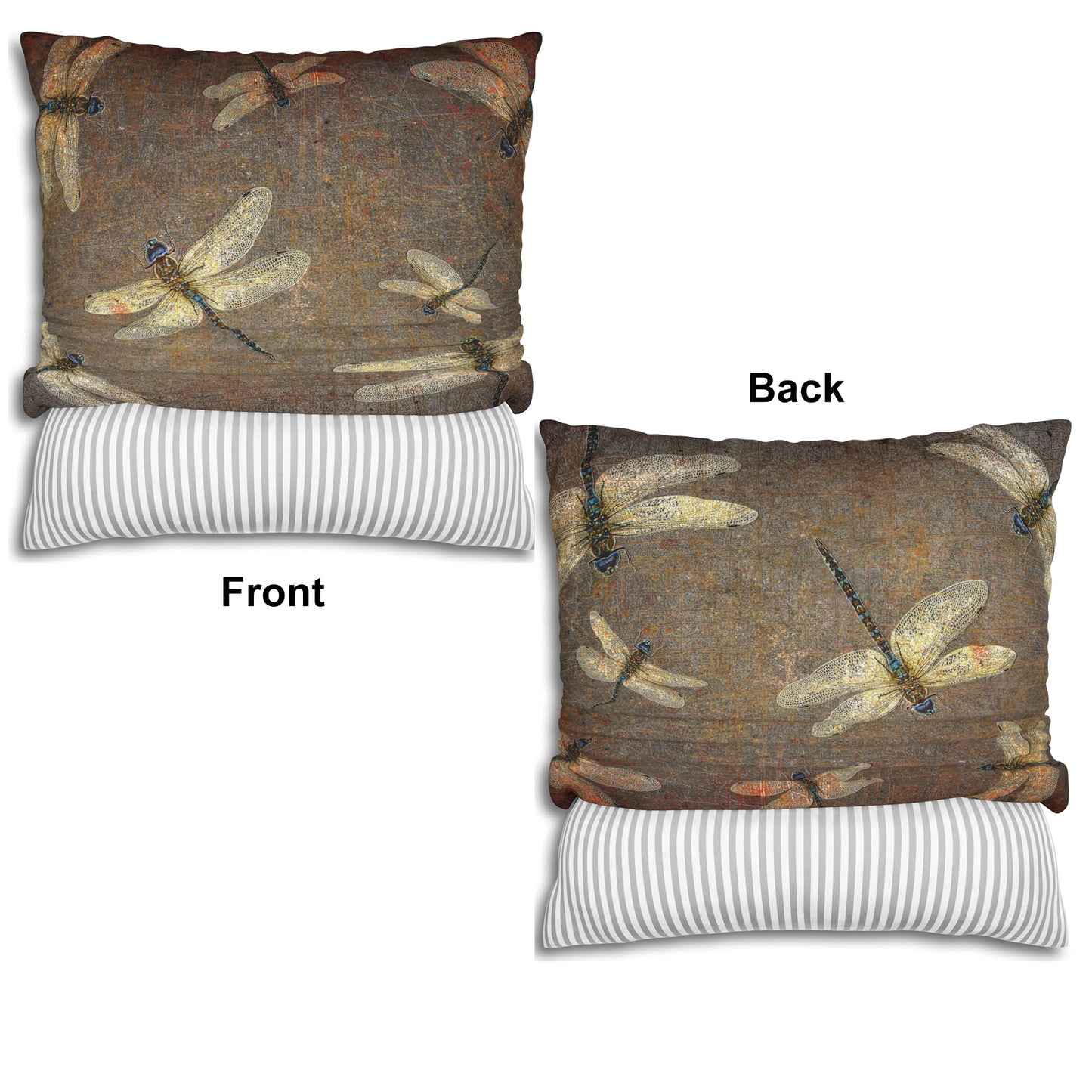 Dragonfly Themed Square Pillow Cover, Flight of Dragonflies on Distressed Background Print