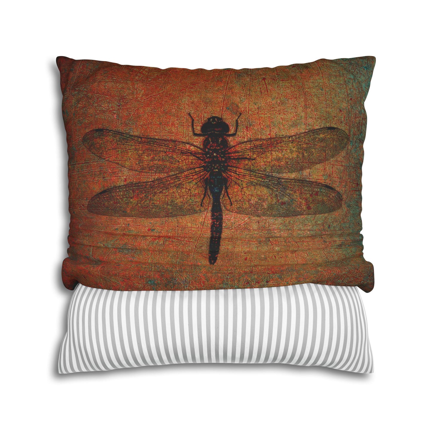 Dragonfly Themed Square Pillow Cover, Dragonfly on Distressed Brown Background Cover