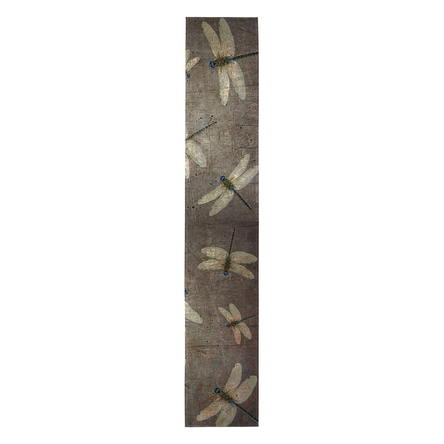 Flight of Dragonflies on Distressed Grey Background Elegant Table Runner full length