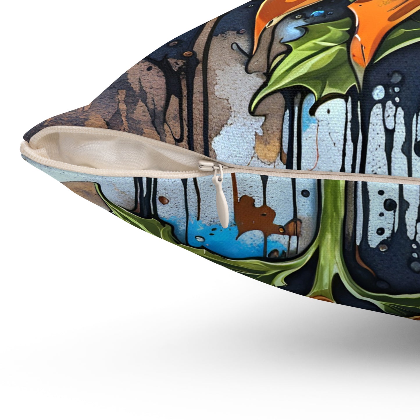 Floral Themed Throw Pillow, Street Style Sunflower Print on Spun Polyester Square Pillow detail